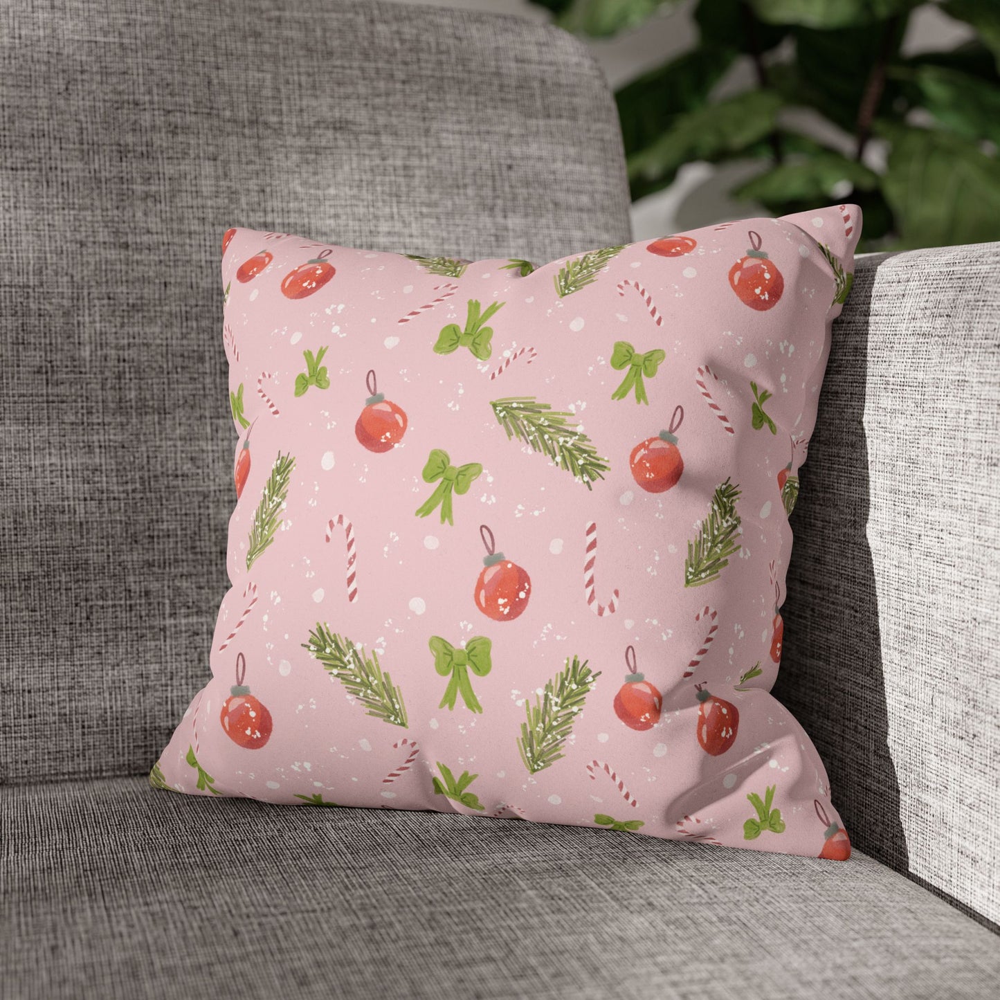 Pillowcase Watercolor Christmas Trim Pattern - Pink
