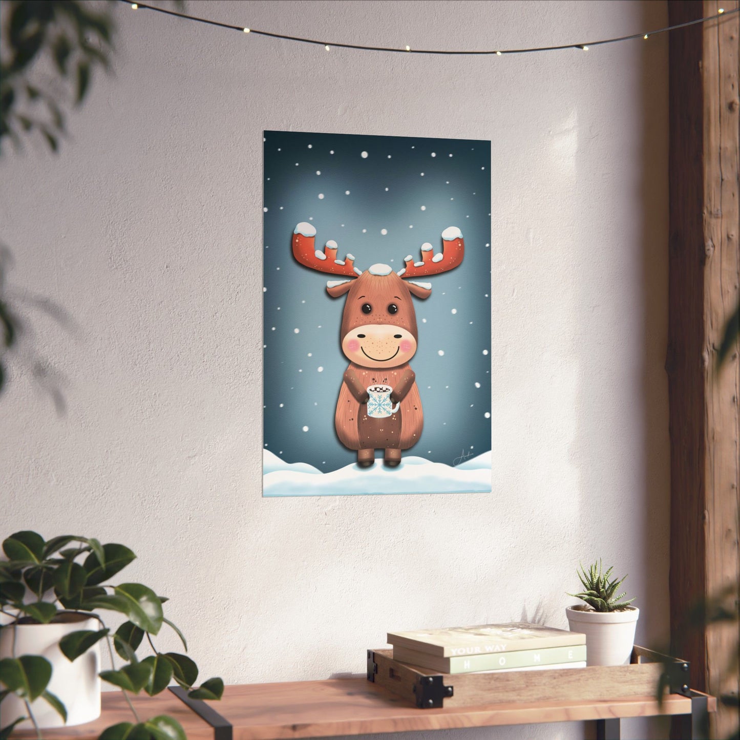 Moose Poster, Rustic Home Decor, Winter Wall Art, Frosty Sips Print, Christmas Gift, Animal Art Print, Wildlife Art, Vertical Poster