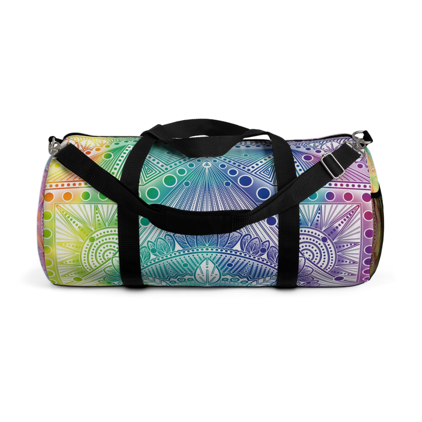 Rainbow Mandala Duffel Bag, Holographic Hiking Gym Weekend Travel Accessories, Custom Anndria Design, Unique Yoga Fitness Tote, Boho