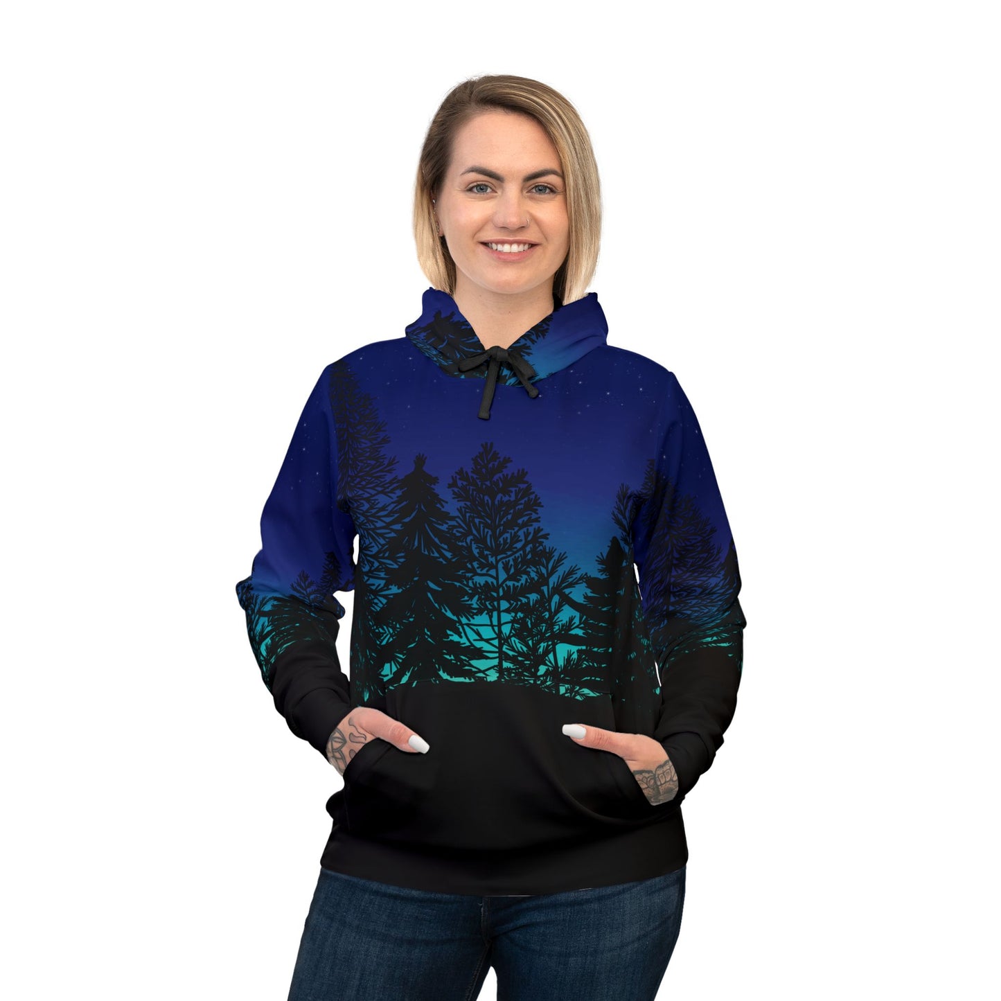 Starry Night Forest Athletic Hoodie - Outdoor Adventure Wear