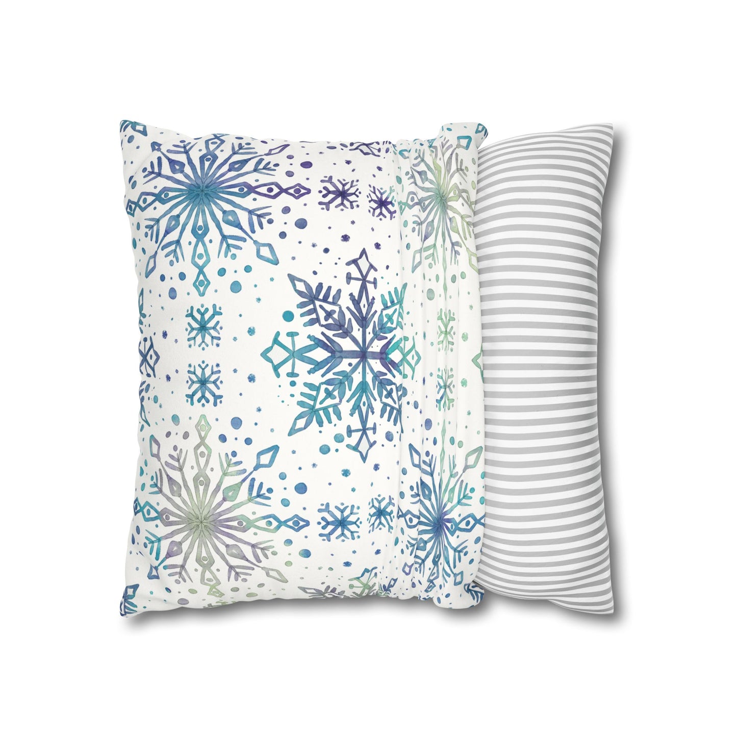Pillowcase Watercolor Snowflake Design - Frosty teal, purple and green