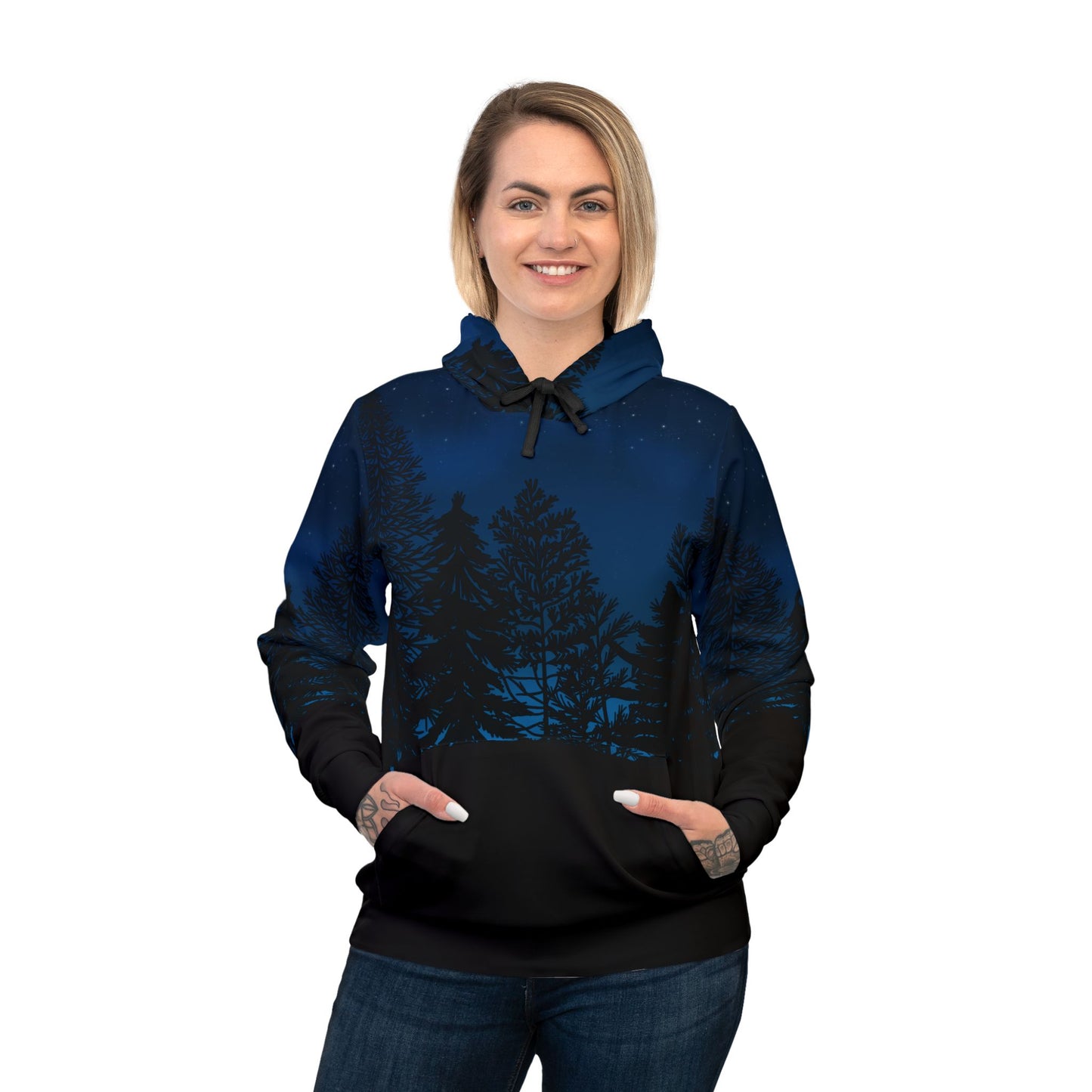 Starry Night Forest Athletic Hoodie - Outdoor Adventure Wear