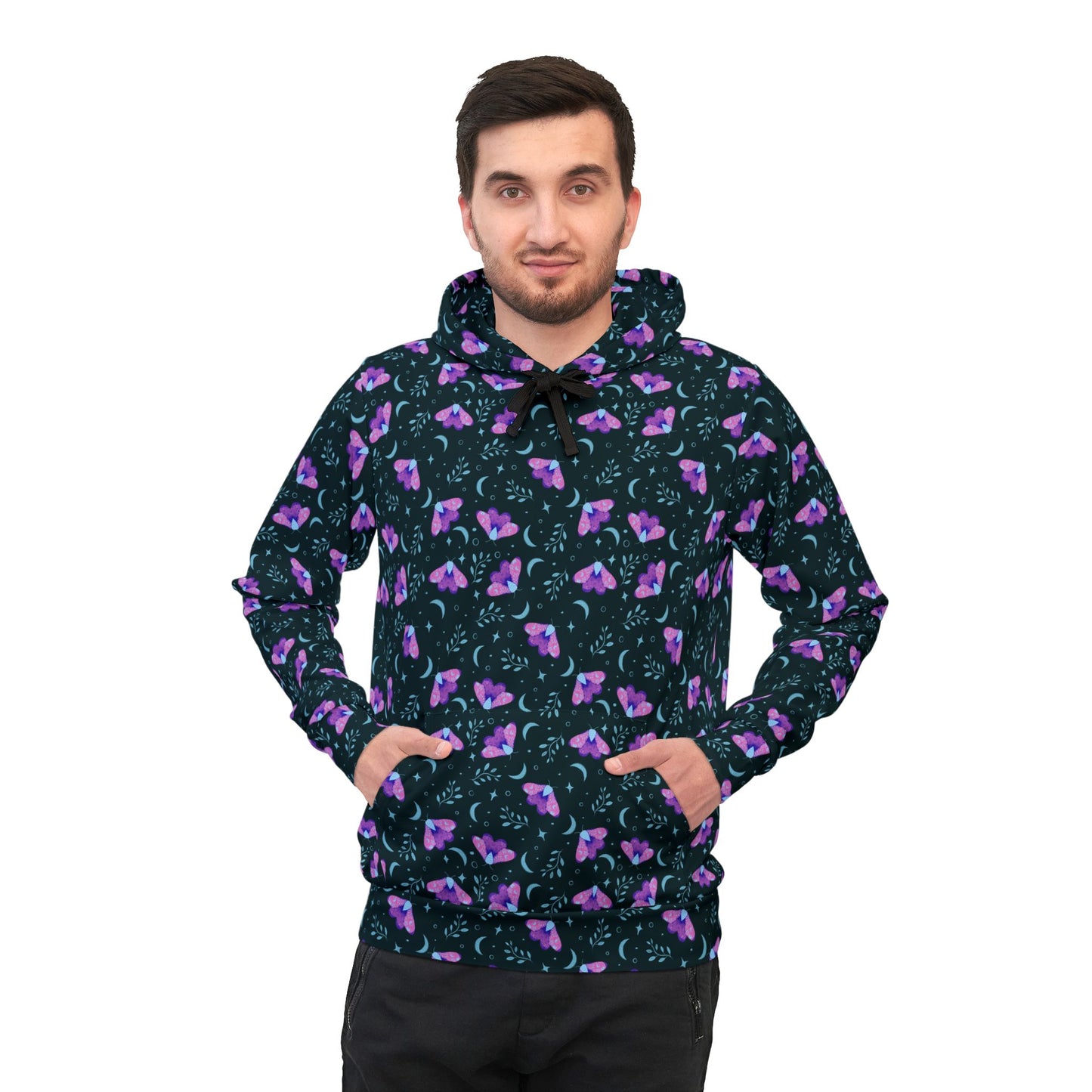 Witchy Moth Vibrant Athletic Hoodie by Anndria
