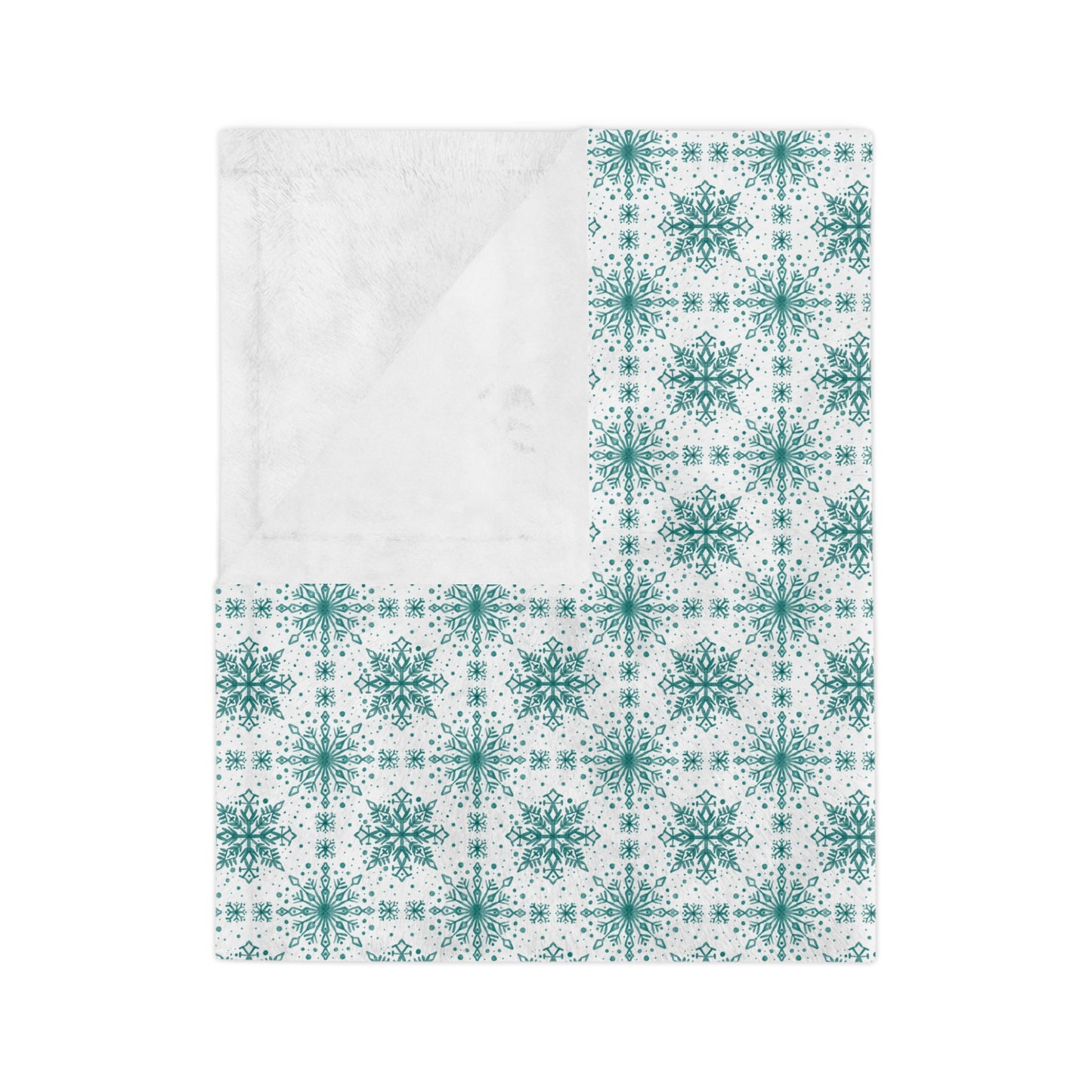 Velveteen Microfiber Blanket - Watercolor Snowflake Design by Anndria - Teal and White