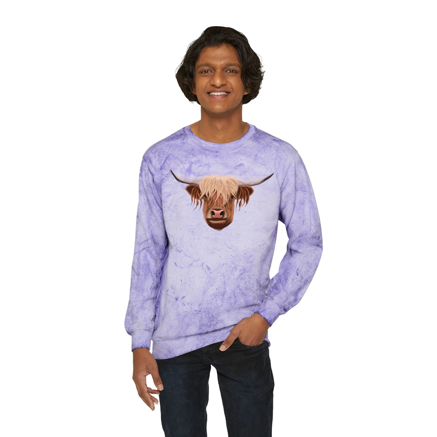 Highland Cow Color Blast Unisex Crewneck Sweatshirt - Vibrant & Cozy Apparel
