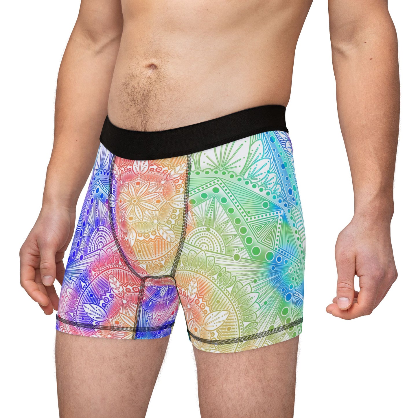 Mens Boxers, Rainbow Mandala Holographic Artwork, Underwear, Gift for Him, Unique Design, Lounge Wear