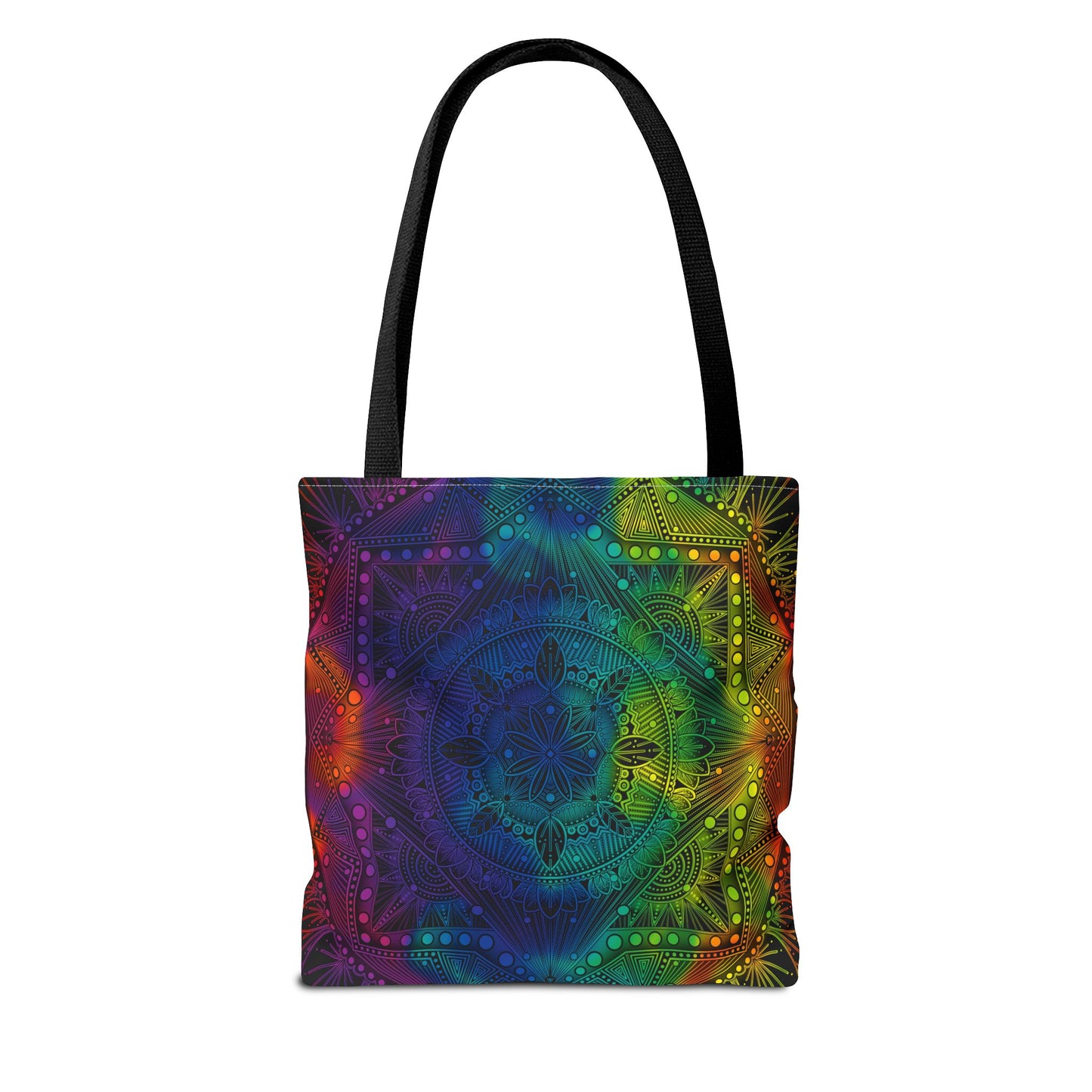 Holographic Mandala Tote Bag - Rainbow Custom Design by Anndria, Unique Shoulder Handbag for Women, Colorful Beach Carryall, Boho Shopping