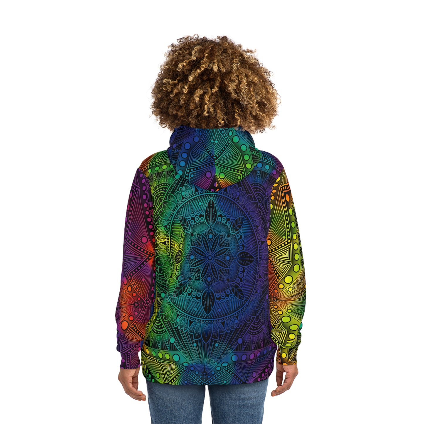 Mandala Hoodie, Holographic Rainbow Psychedelic Artwork by Anndria, Festival Fashion, Colorful Sweatshirt, Boho Clothing, Trippy Hooded Top,