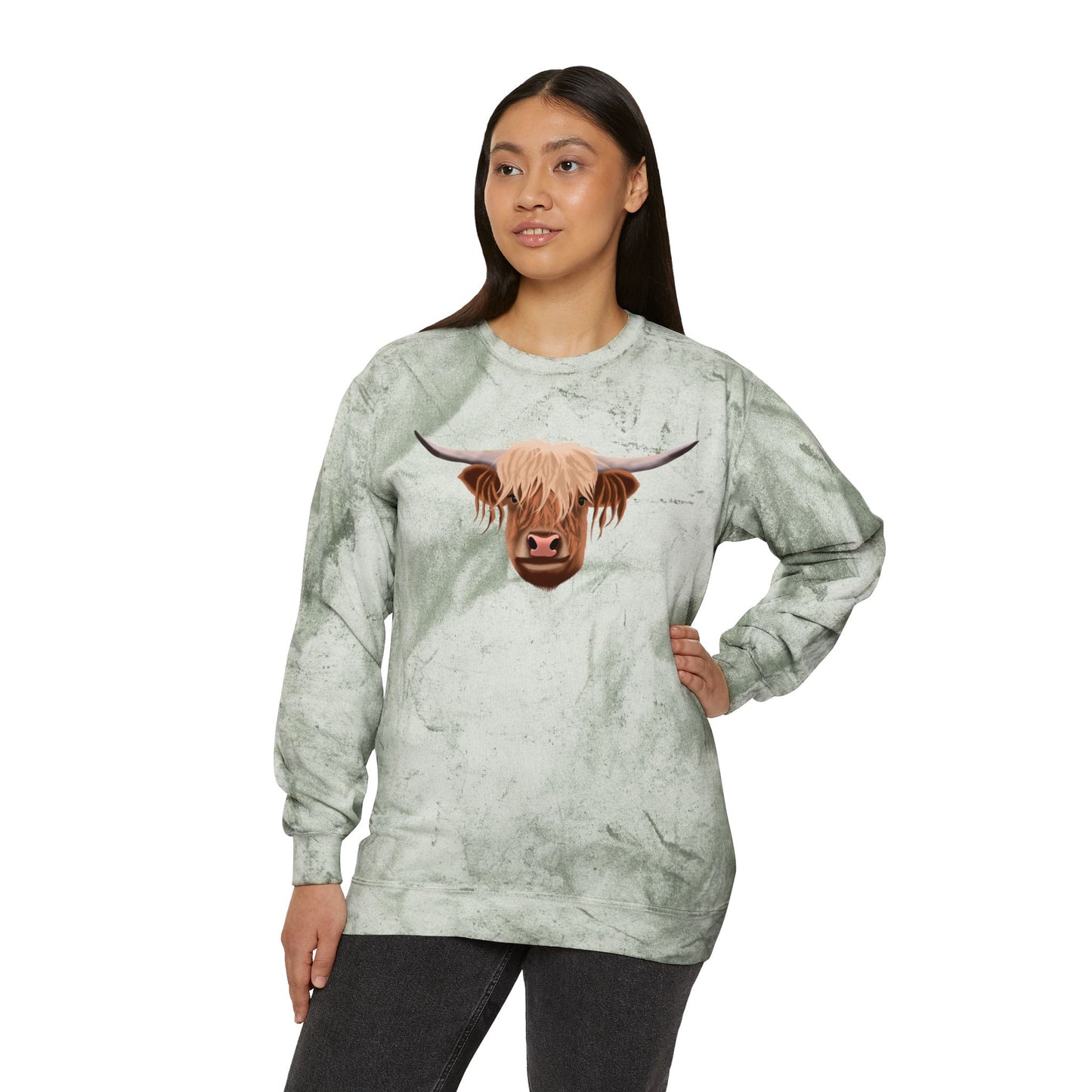 Highland Cow Color Blast Unisex Crewneck Sweatshirt - Vibrant & Cozy Apparel