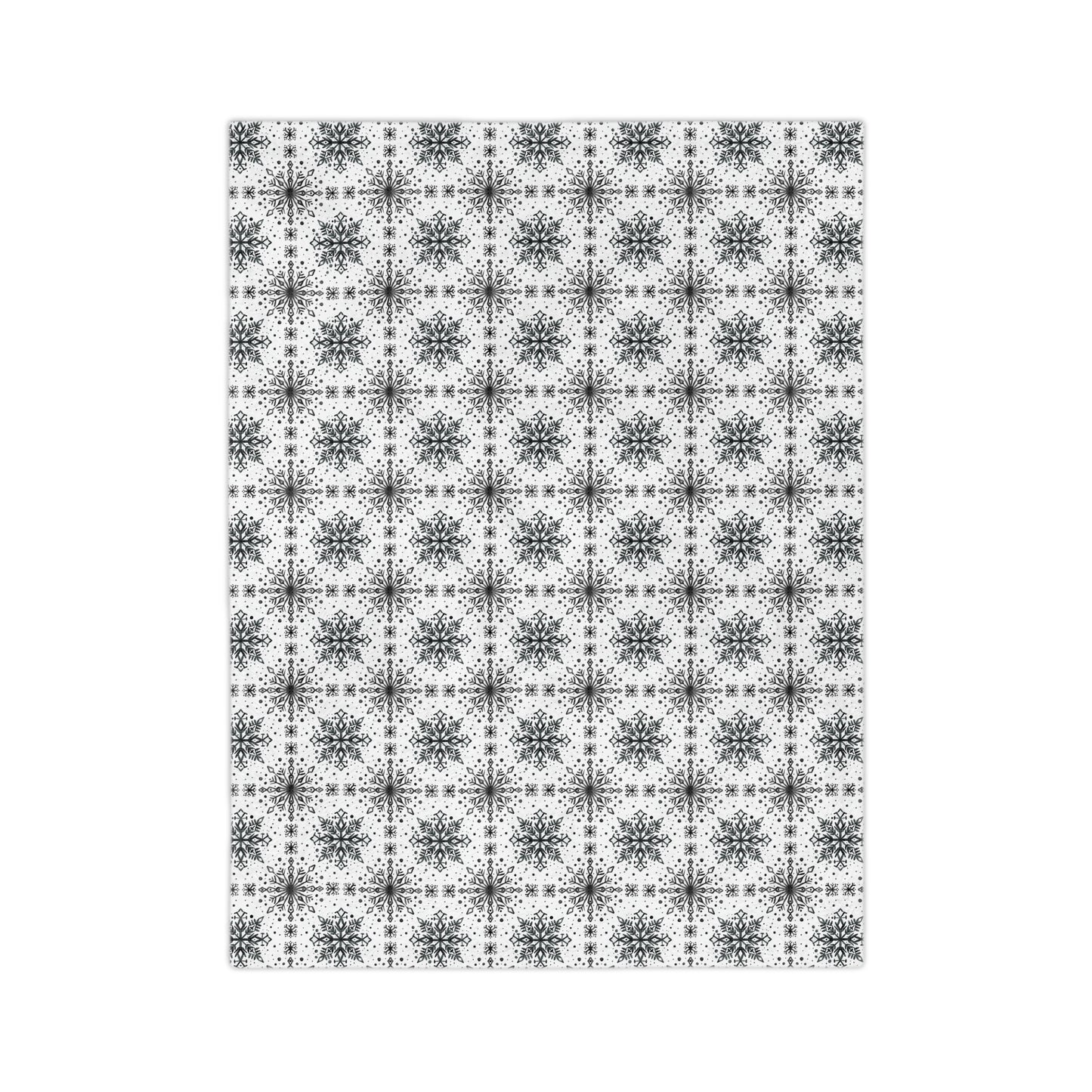 Velveteen Microfiber Blanket - Watercolor Snowflake Design by Anndria - Black and White
