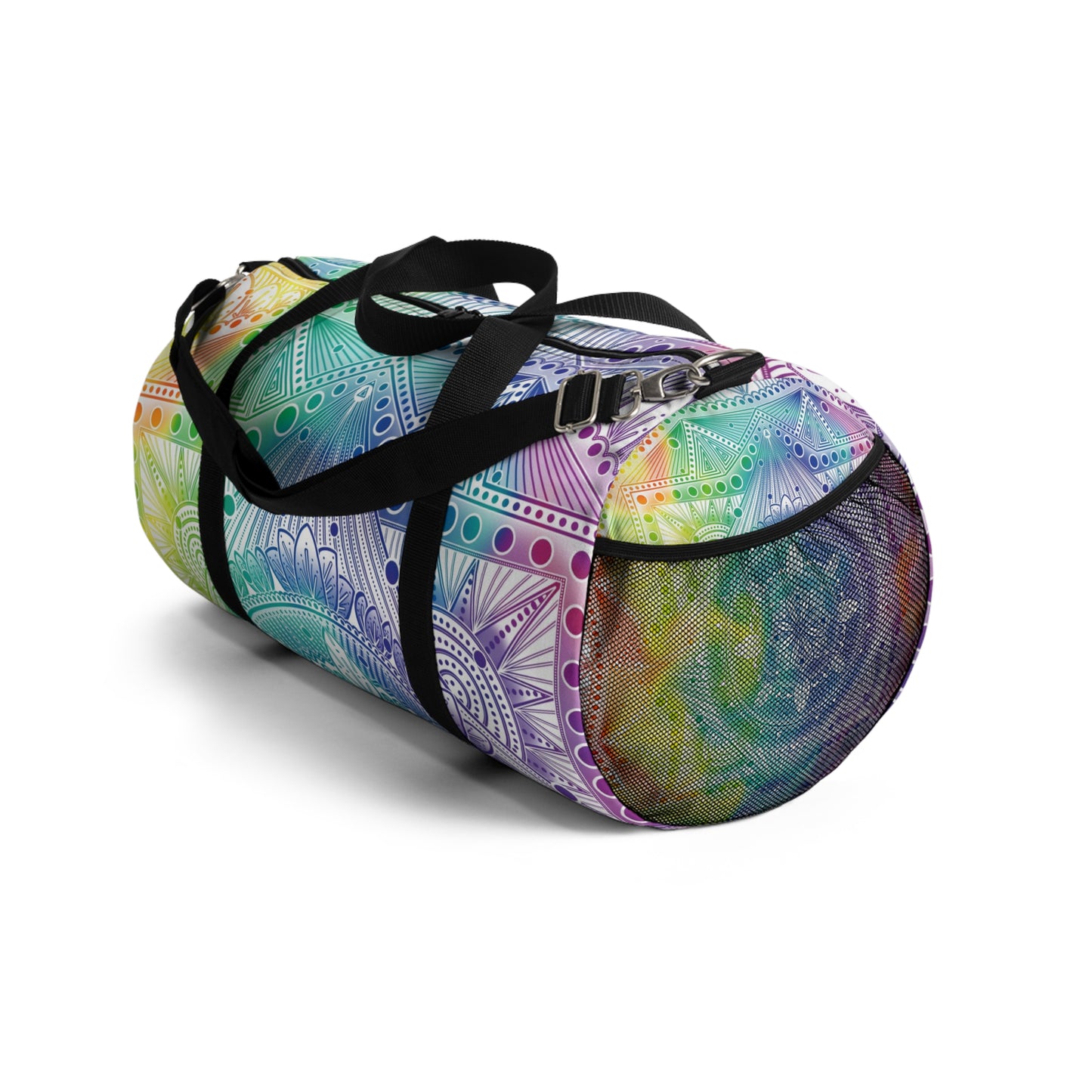 Rainbow Mandala Duffel Bag, Holographic Hiking Gym Weekend Travel Accessories, Custom Anndria Design, Unique Yoga Fitness Tote, Boho