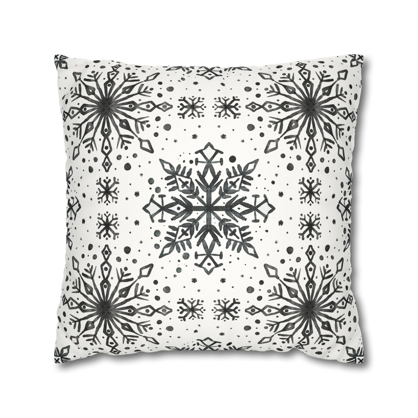Pillowcase Watercolor Snowflake Design - Black and White