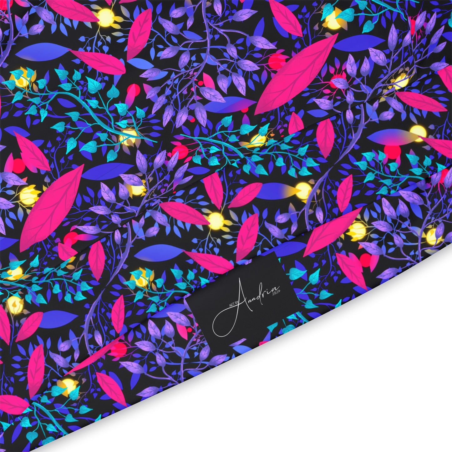 Neon Night Athletic Hoodie with Botanical Pattern by Anndria