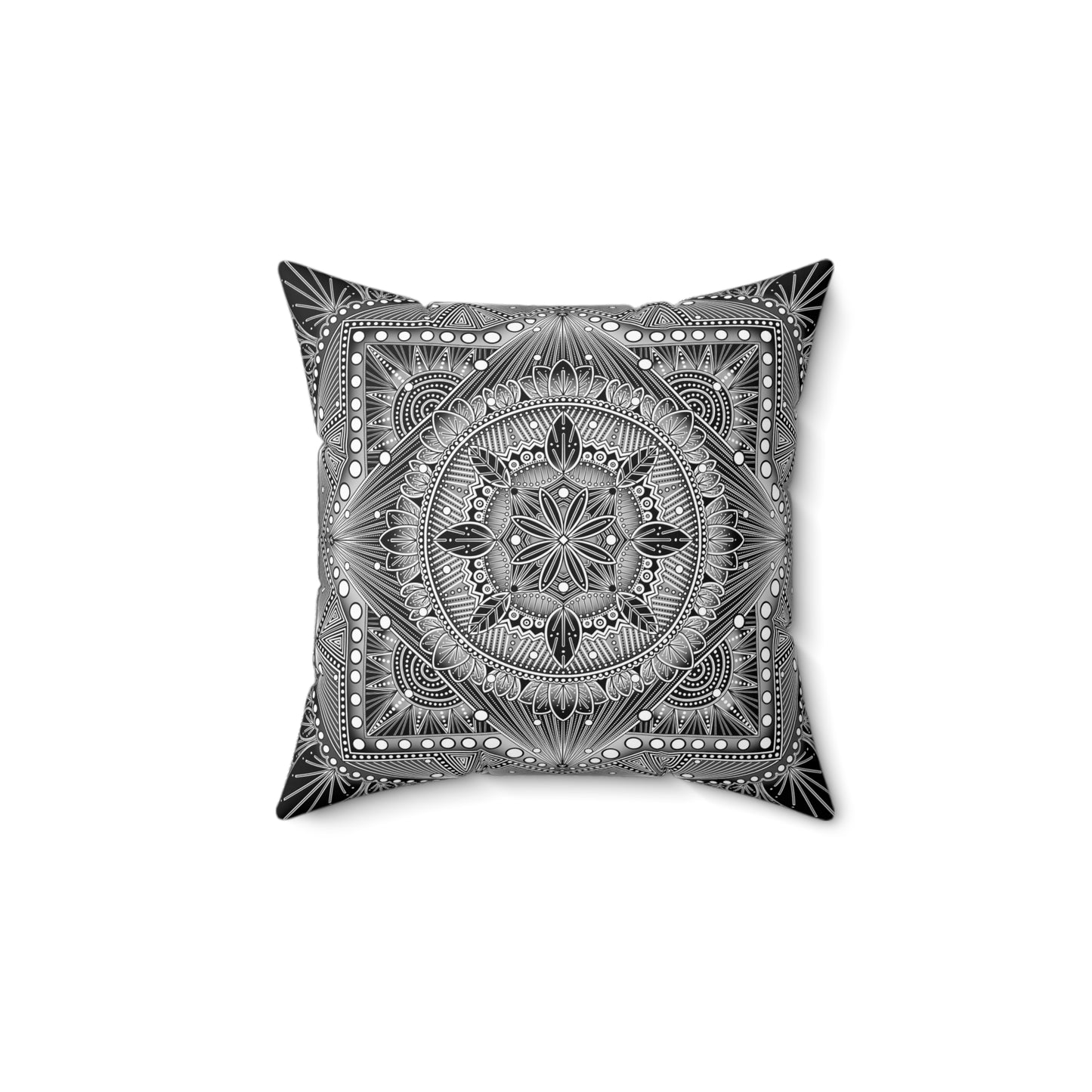 Square Pillow, Monochrome Custom Mandala Design, Faux Suede Cushion, Black and White Decorative Throw Pillow, Unique Home Accent, Boho Room