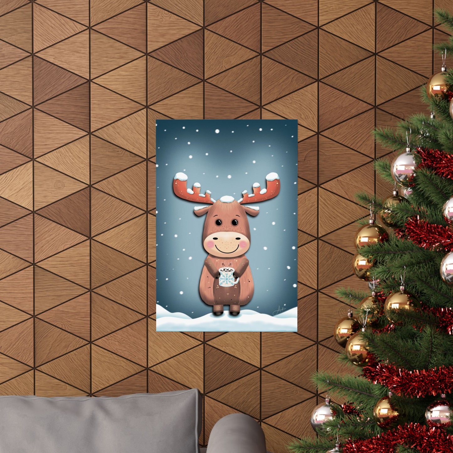 Moose Poster, Rustic Home Decor, Winter Wall Art, Frosty Sips Print, Christmas Gift, Animal Art Print, Wildlife Art, Vertical Poster