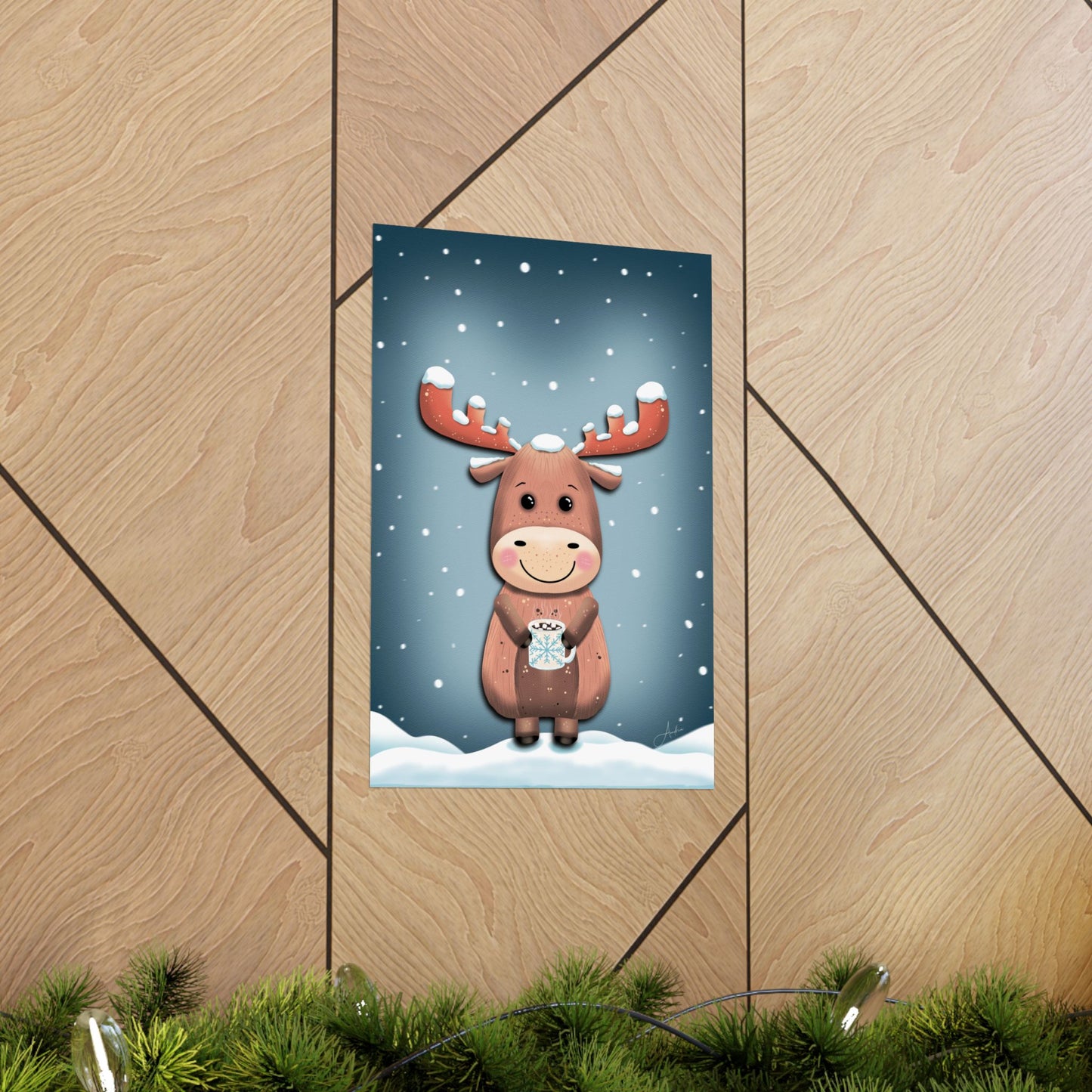 Moose Poster, Rustic Home Decor, Winter Wall Art, Frosty Sips Print, Christmas Gift, Animal Art Print, Wildlife Art, Vertical Poster