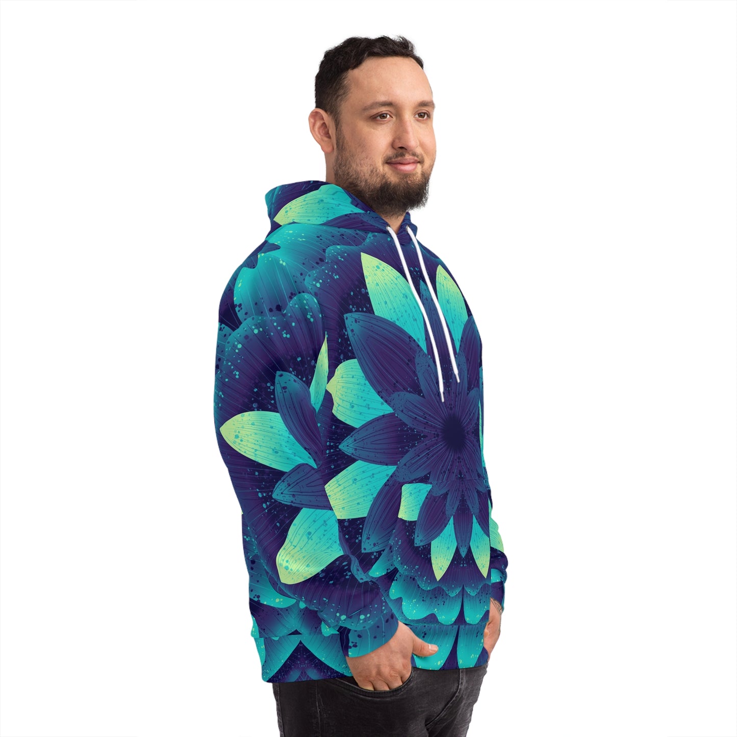 Cosmic Glow Fashion Hoodie, Neon Black Light Effect, Celestial Pullover Sweatshirt, Outer Space Apparel, Galaxy Print Jumper, Mystical