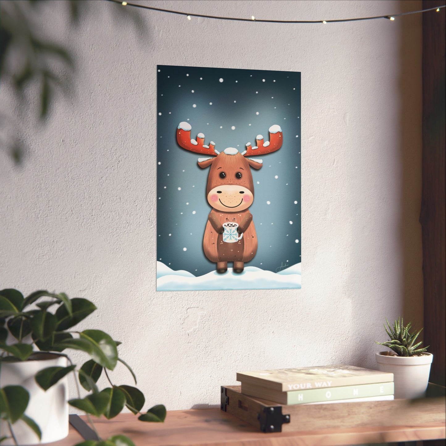 Moose Poster, Rustic Home Decor, Winter Wall Art, Frosty Sips Print, Christmas Gift, Animal Art Print, Wildlife Art, Vertical Poster