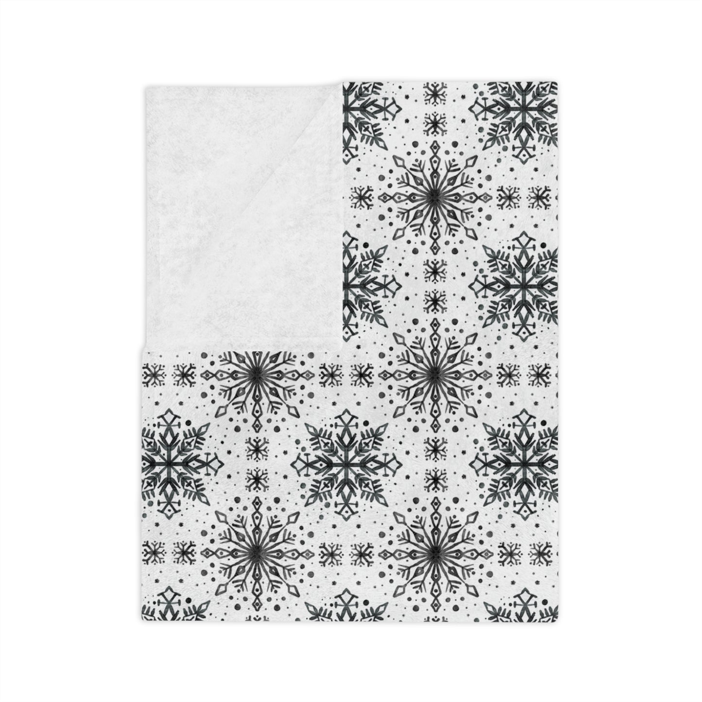 Velveteen Microfiber Blanket - Watercolor Snowflake Design by Anndria - Black and White