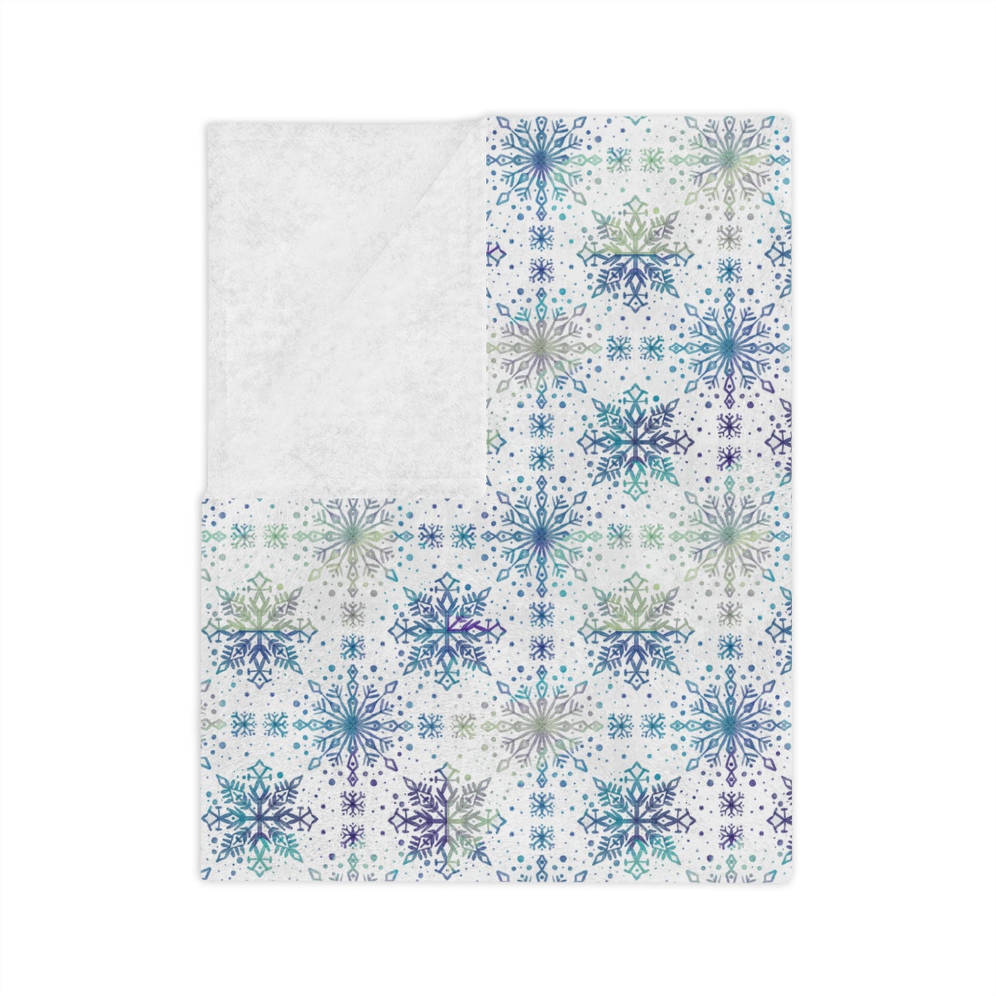 Velveteen Microfiber Blanket - Watercolor Snowflake Design by Anndria - Frosty teal, purple and green