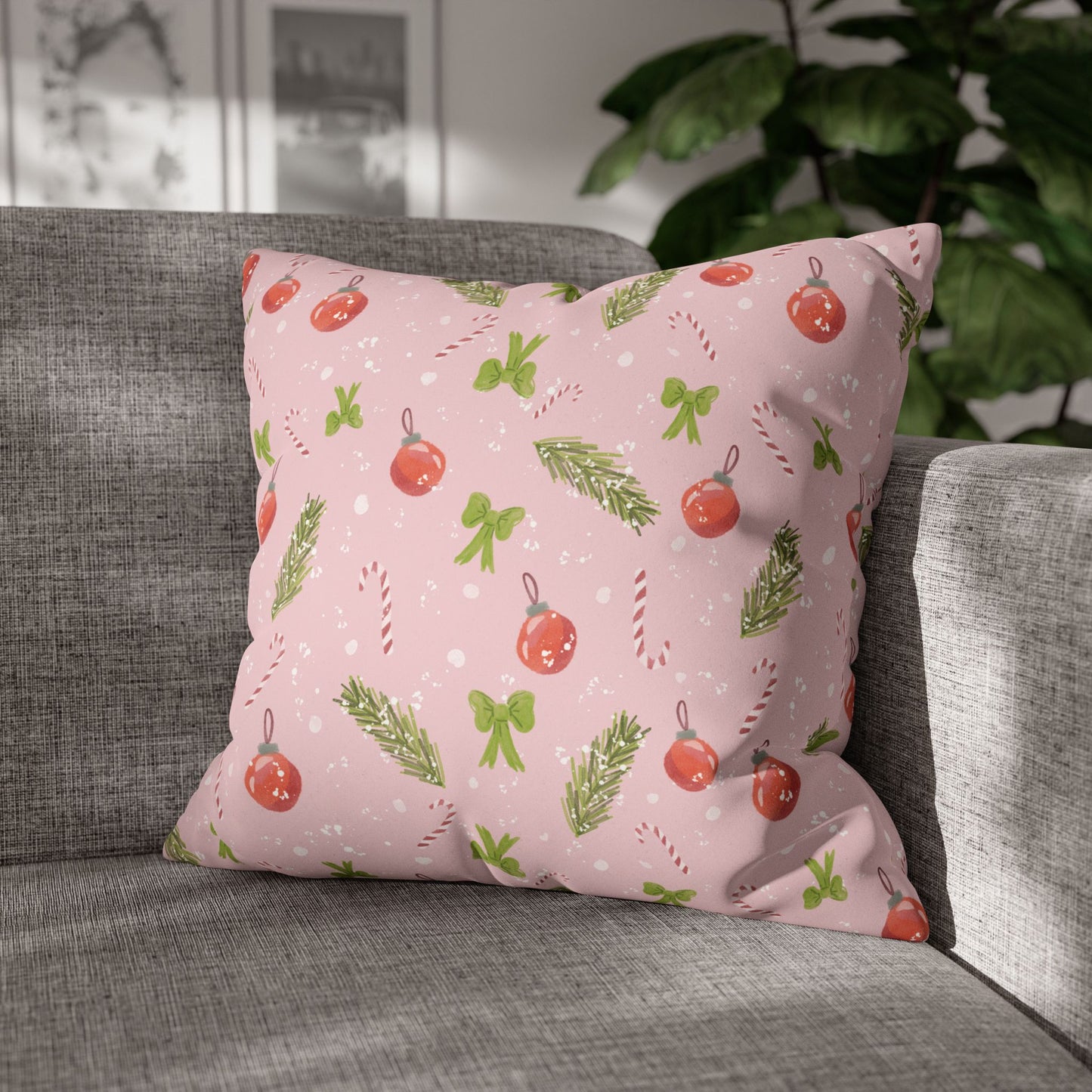 Pillowcase Watercolor Christmas Trim Pattern - Pink