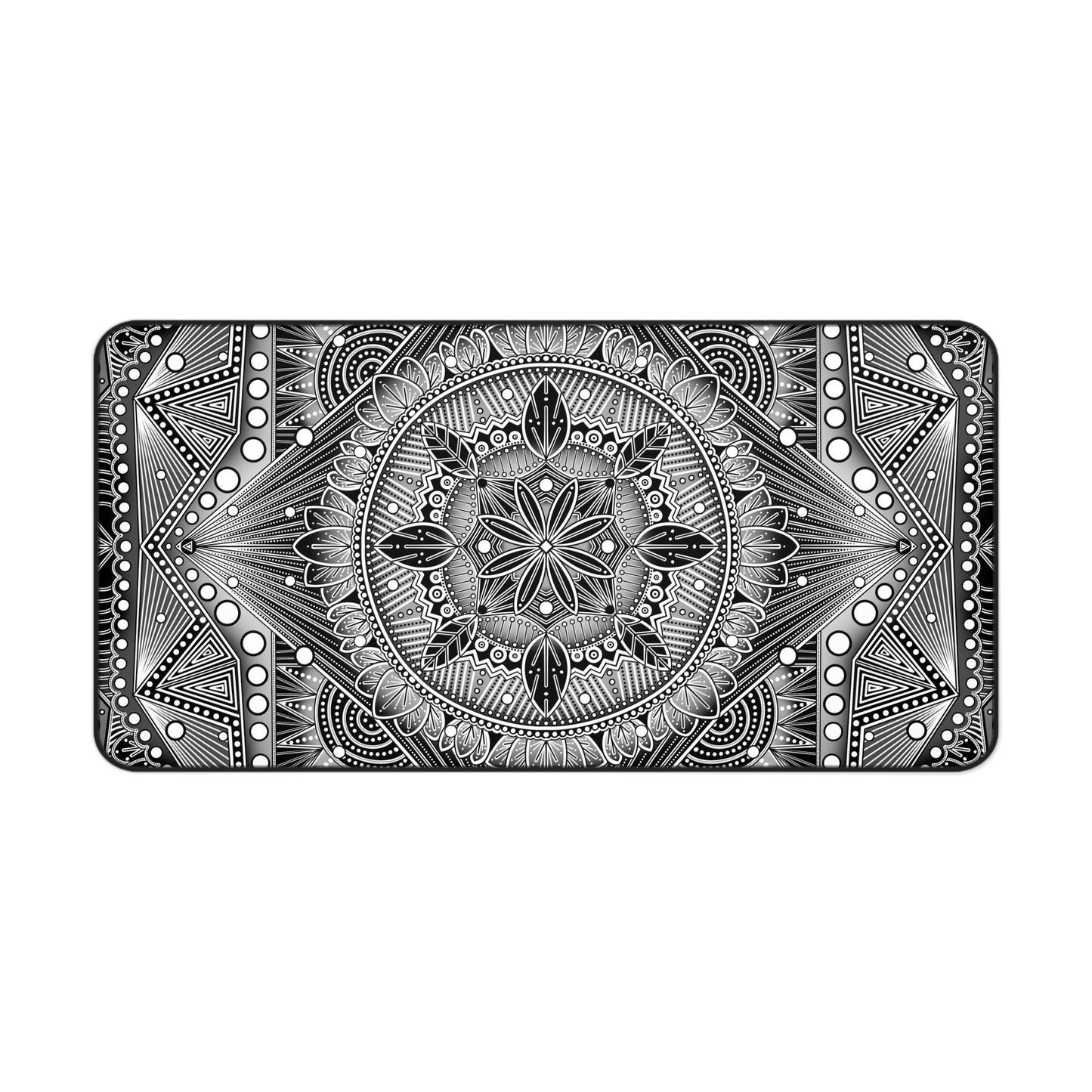 Desk Mat, Monochrome Mandala Design by Anndria, Unique Black and White Custom Work, Table Protector, Desk Pad, Office Decor, Mouse Pad