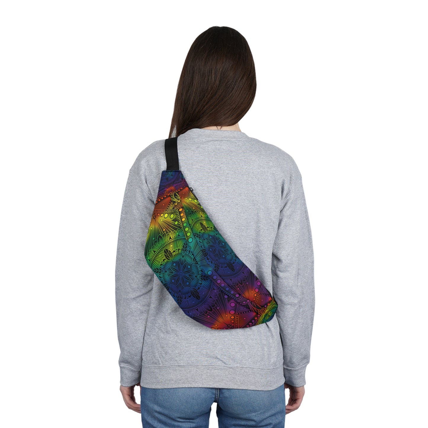 Holographic Fanny Pack, Rainbow Mandala Waist Bag, Festival Accessory, Unique Design Hip Bag, Fashion Statement Belt Bag