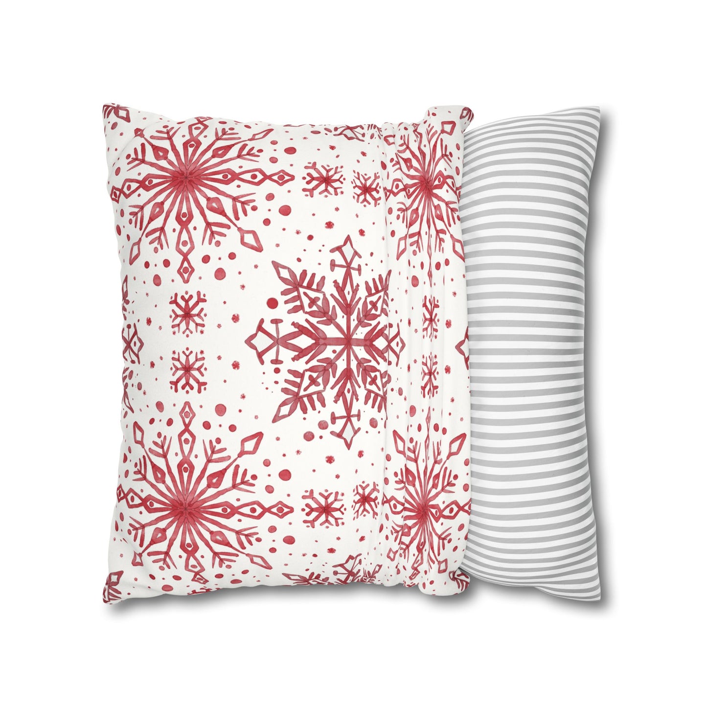 Pillowcase Watercolor Snowflake Design - Red and White