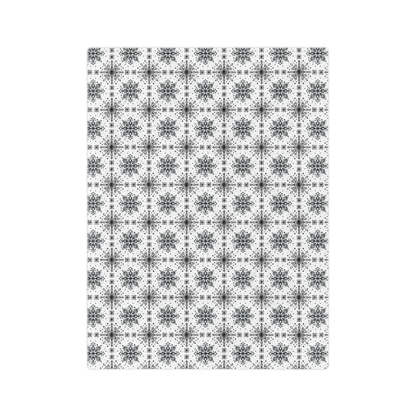 Velveteen Microfiber Blanket - Watercolor Snowflake Design by Anndria - Black and White