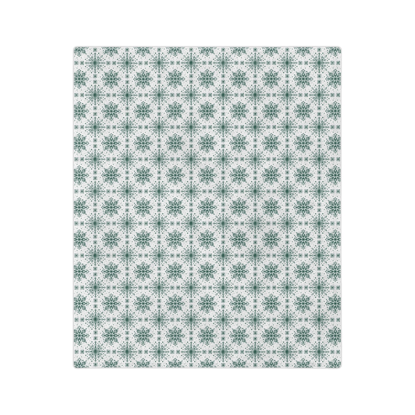 Velveteen Microfiber Blanket - Watercolor Snowflake Design by Anndria - Green and White