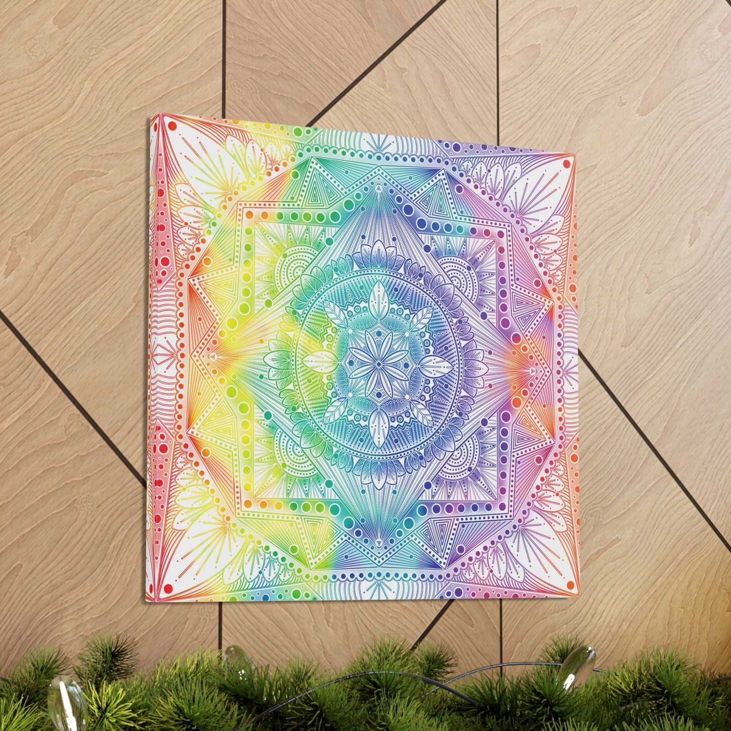 Canvas Wall Art, Rainbow Holographic Psychedelic Mandala by Anndria, Home Decor, Wall Decor, Art Print, Boho Wall Hanging, Hippie Wall