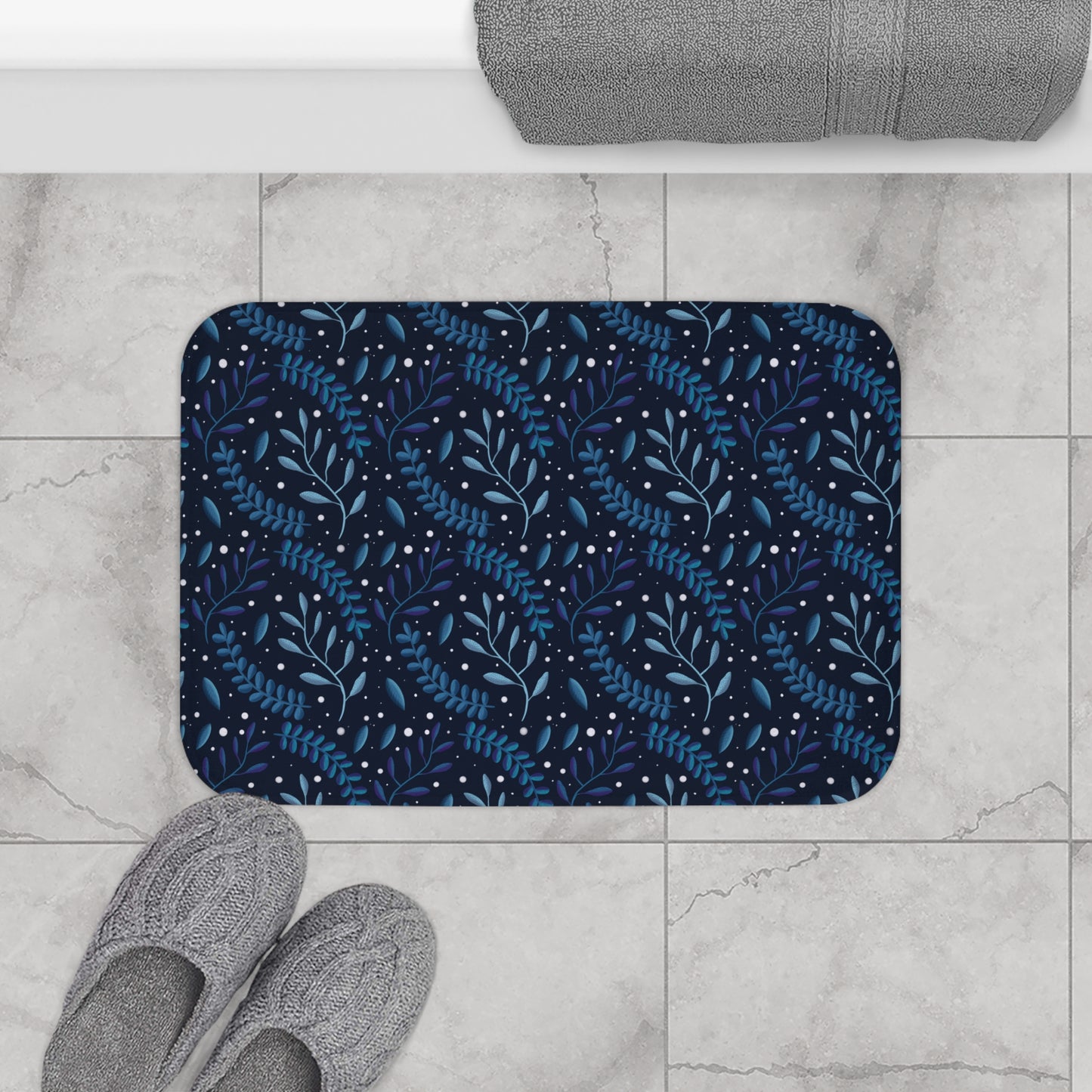 Forest Bath Mat - Midnight Blue Design by Anndria