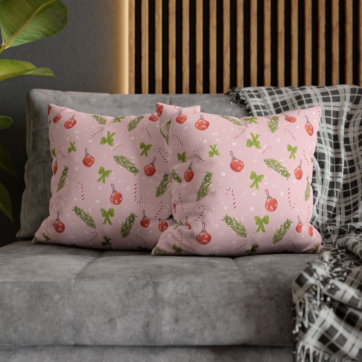 Pillowcase Watercolor Christmas Trim Pattern - Pink