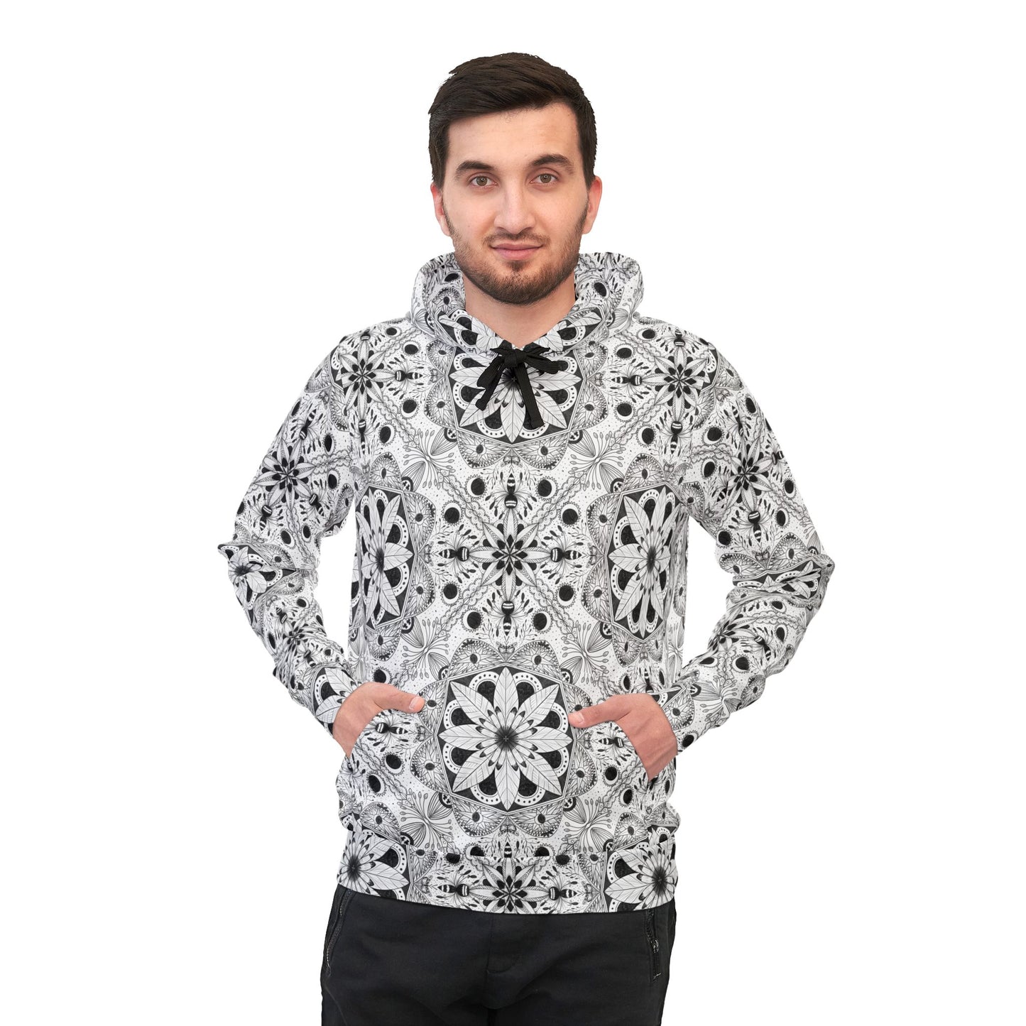 Stylish Black and White Floral Athletic Hoodie - Perfect for Casual Workouts and Everyday Wear