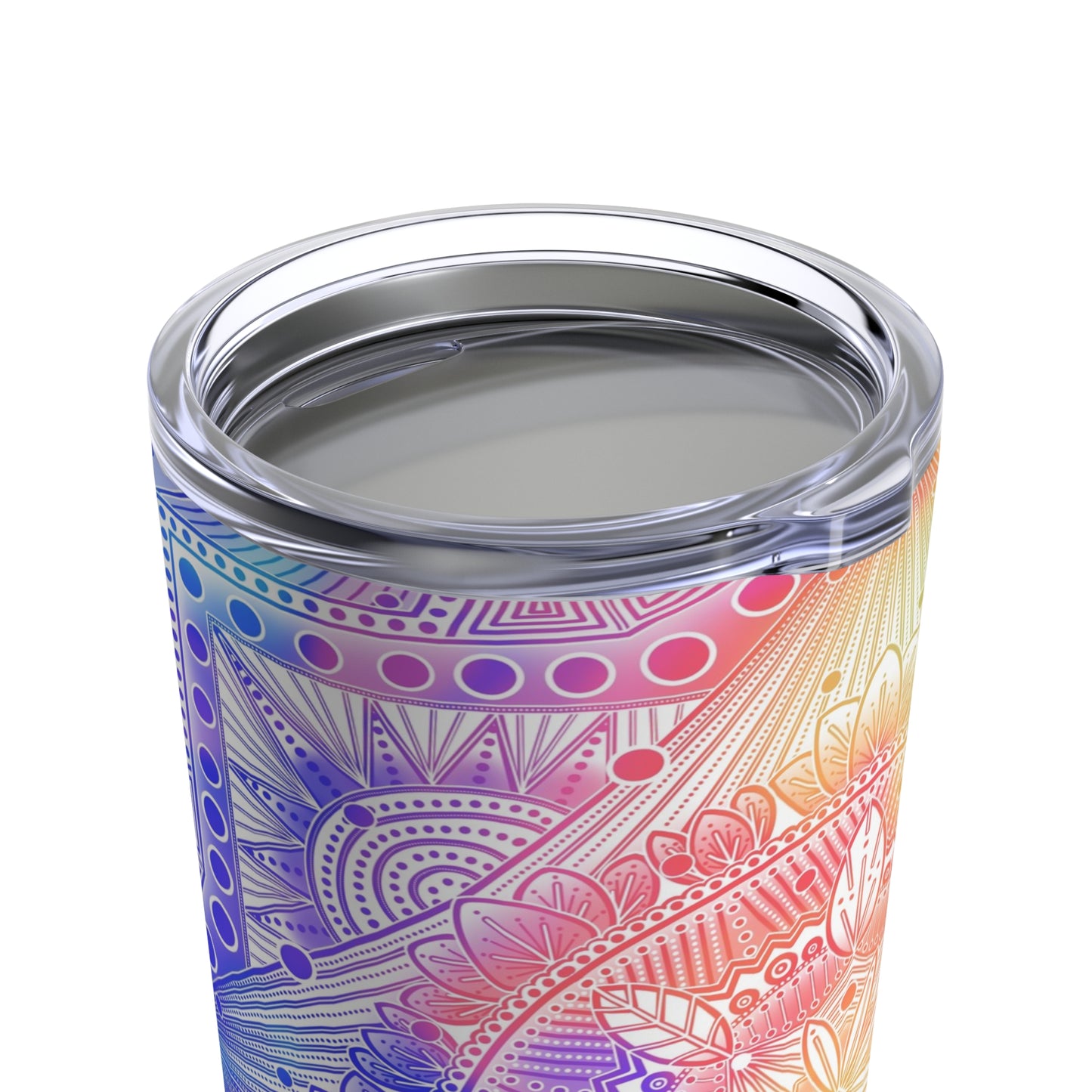 Celestial Kaleidoscope Mandala Tumbler, Rainbow Custom Cup, 20oz Stainless Steel Mug, Anndria Art, Unique Drinkware Gift