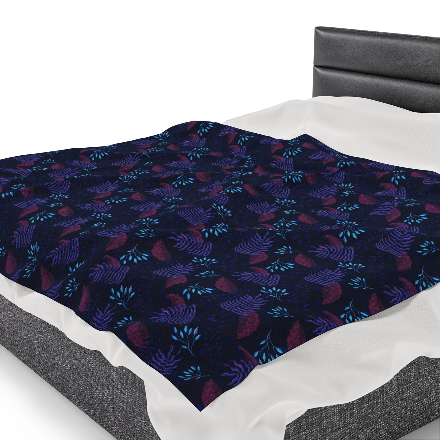 Plush Blanket - Purple and Blue Botanical Pattern by Anndria