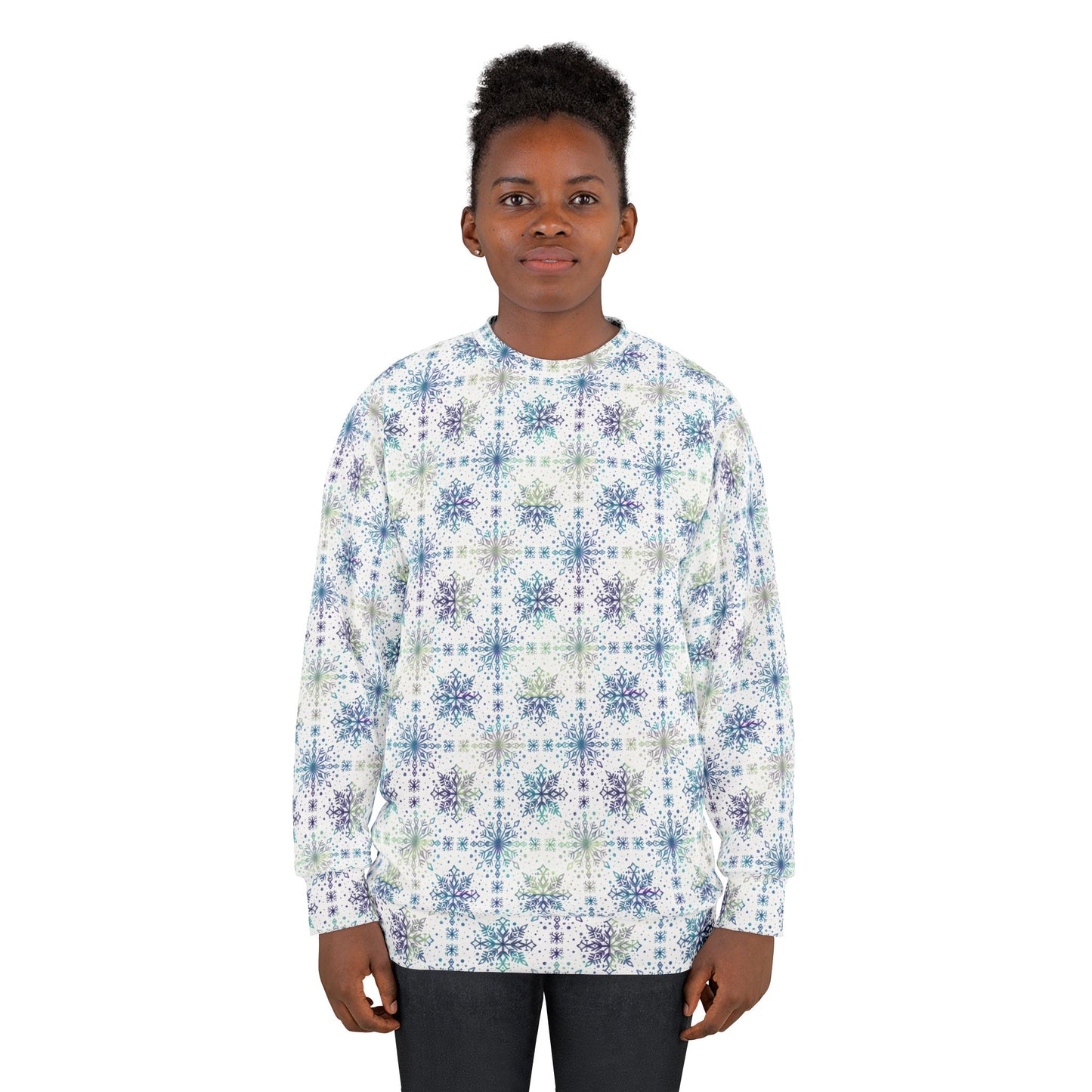Snowflake Unisex Sweatshirt - Watercolor Design by Anndria - Frosty teal, purple and green