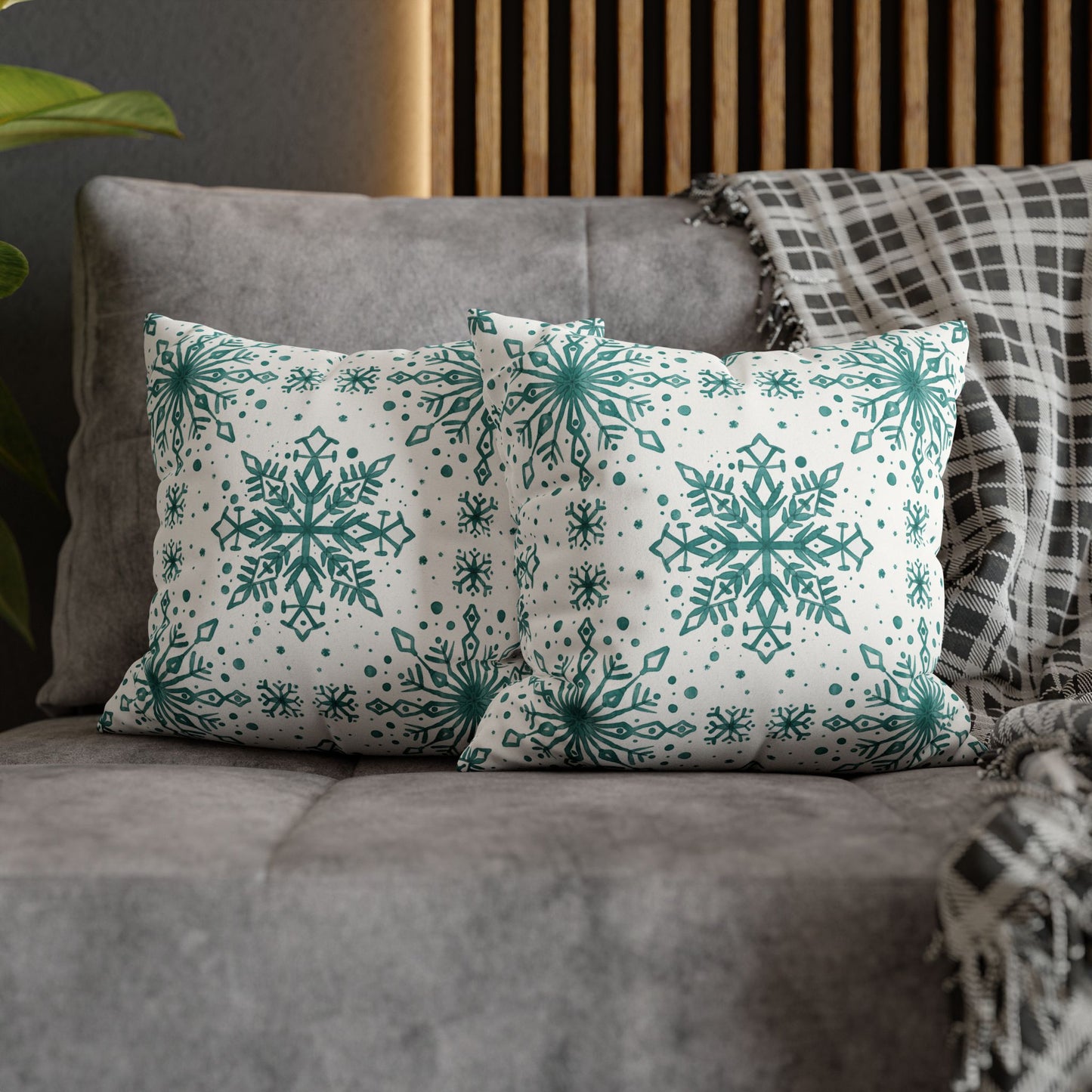 Pillowcase Watercolor Snowflake Design - Teal and White