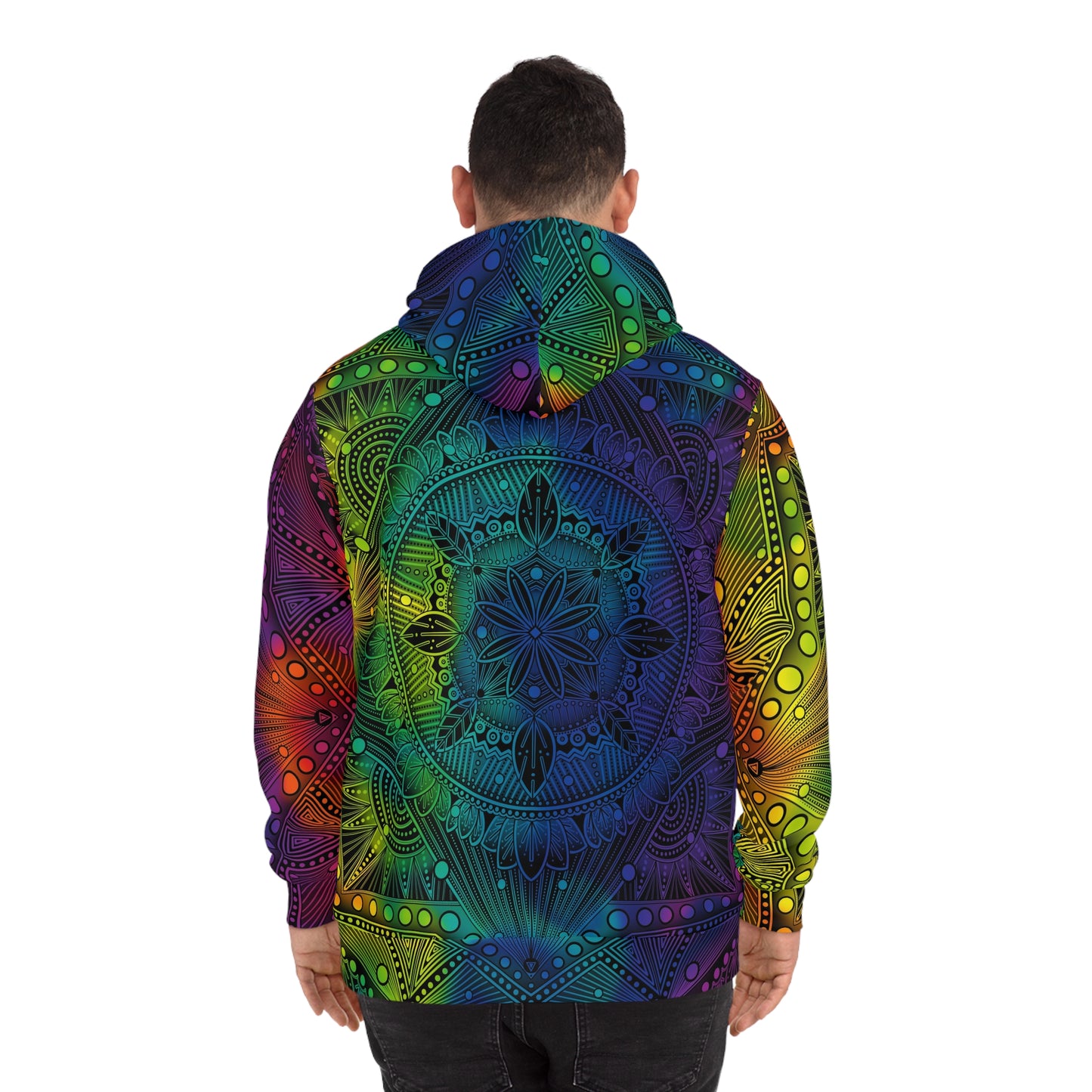 Mandala Hoodie, Holographic Rainbow Psychedelic Artwork by Anndria, Festival Fashion, Colorful Sweatshirt, Boho Clothing, Trippy Hooded Top,