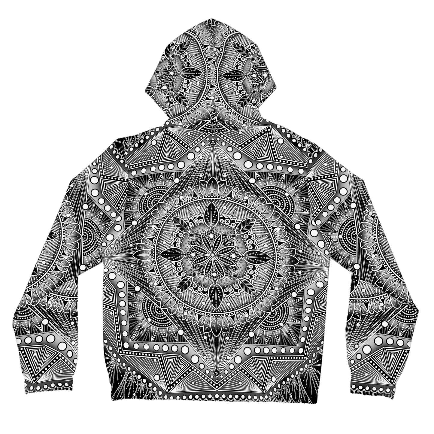 Monochrome Mandala Women's Full-Zip Hoodie, Anndria Artwork, Black and White Hooded Sweatshirt, Zip-Up Jacket, Spiritual Chic Apparel,