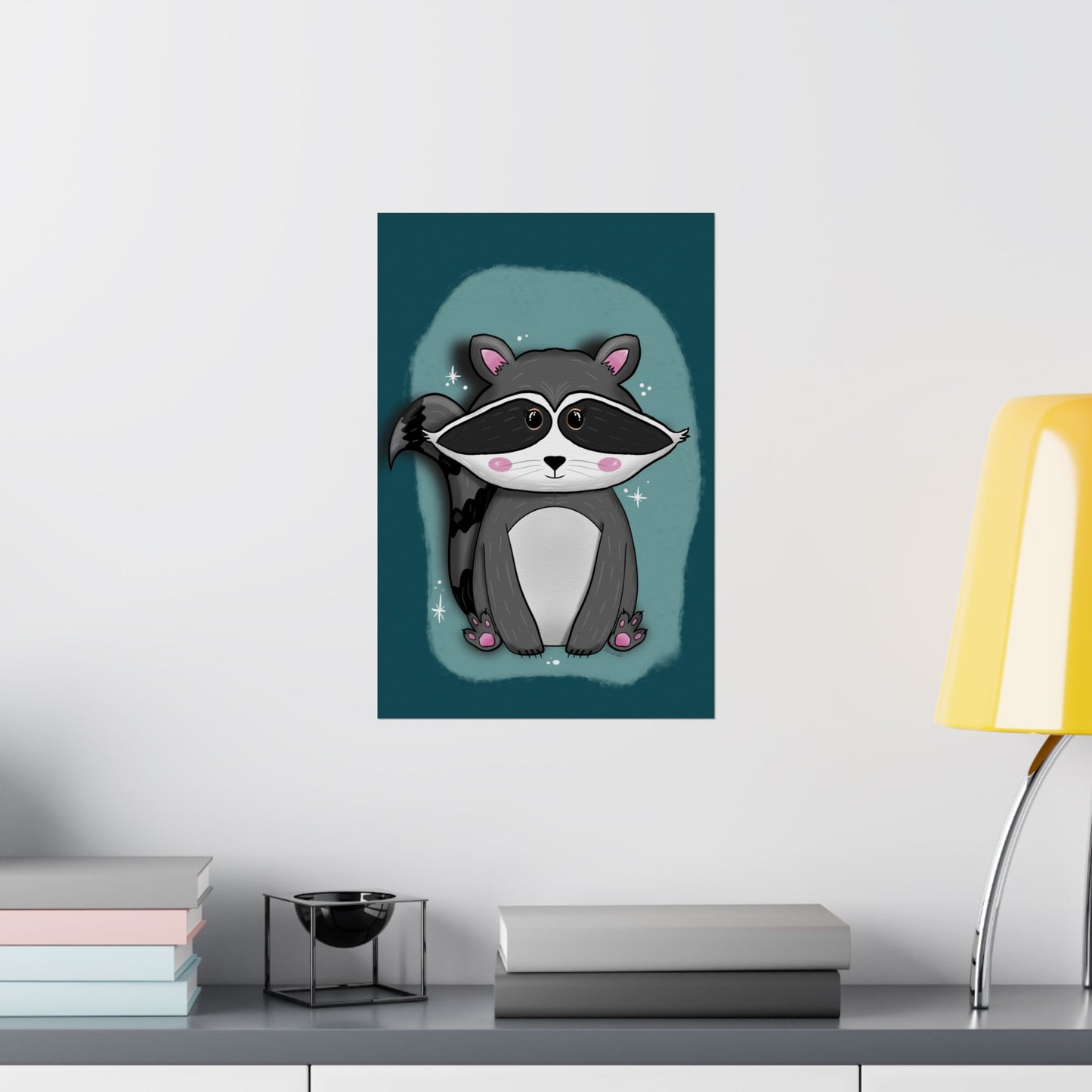 Vertical Poster, Raccoon Art Print, Matte Wall Decor, Midnight Mischief by Anndria, Animal Lover Gift, Nature Illustration, Cute Home Decor,