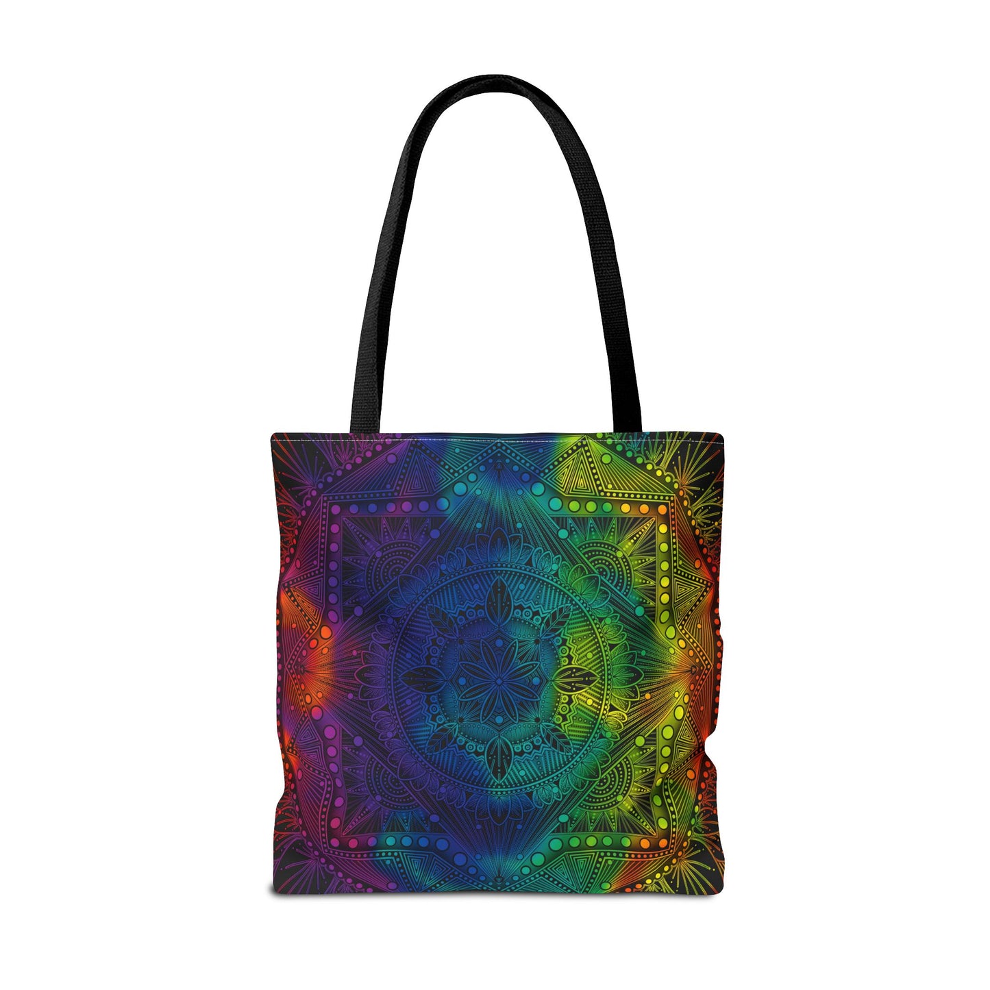 Holographic Mandala Tote Bag - Rainbow Custom Design by Anndria, Unique Shoulder Handbag for Women, Colorful Beach Carryall, Boho Shopping