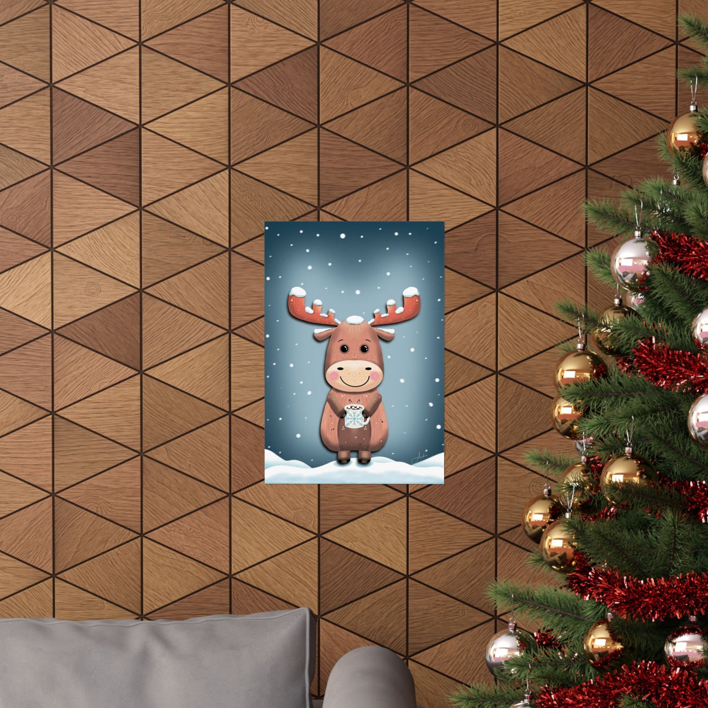 Moose Poster, Rustic Home Decor, Winter Wall Art, Frosty Sips Print, Christmas Gift, Animal Art Print, Wildlife Art, Vertical Poster