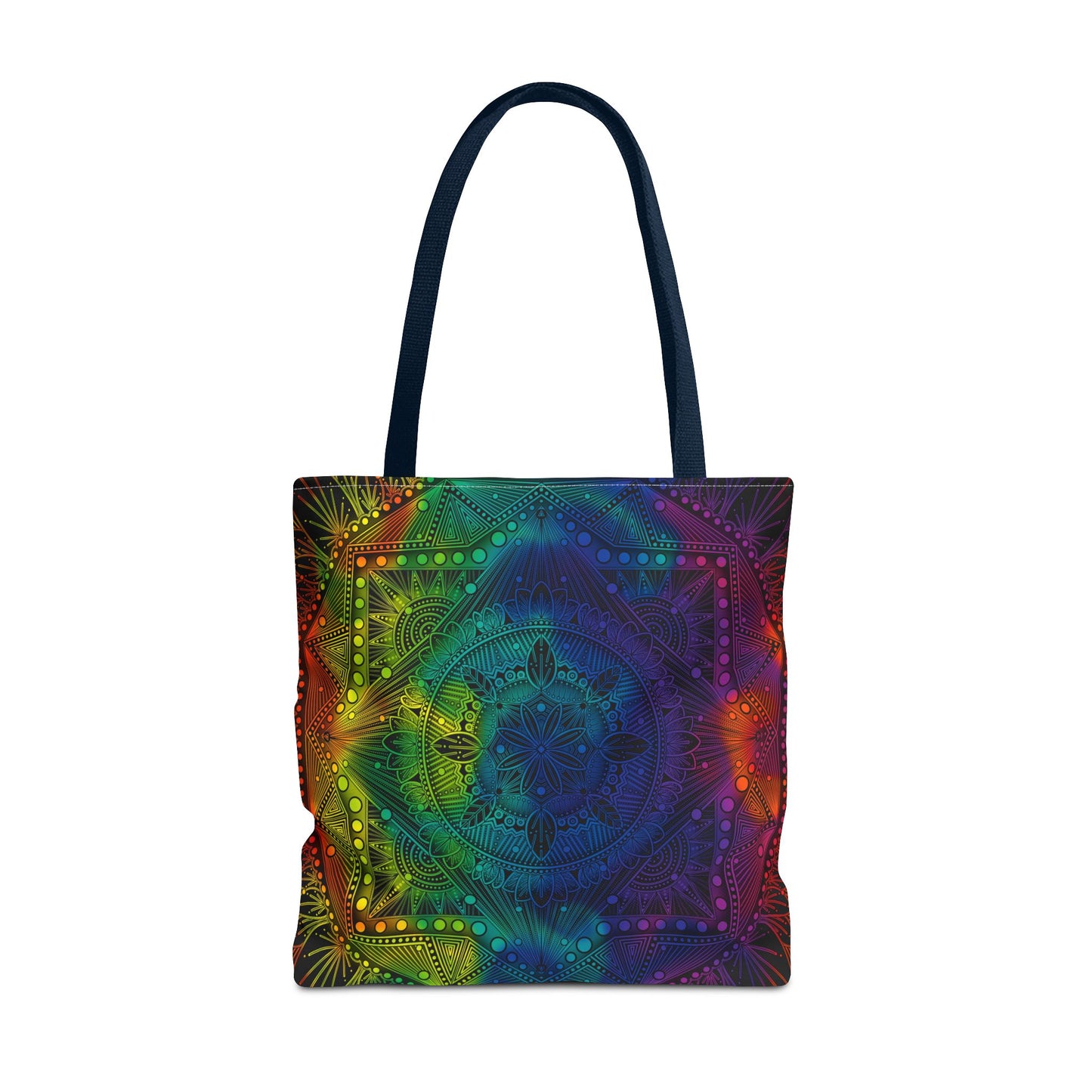 Holographic Mandala Tote Bag - Rainbow Custom Design by Anndria, Unique Shoulder Handbag for Women, Colorful Beach Carryall, Boho Shopping