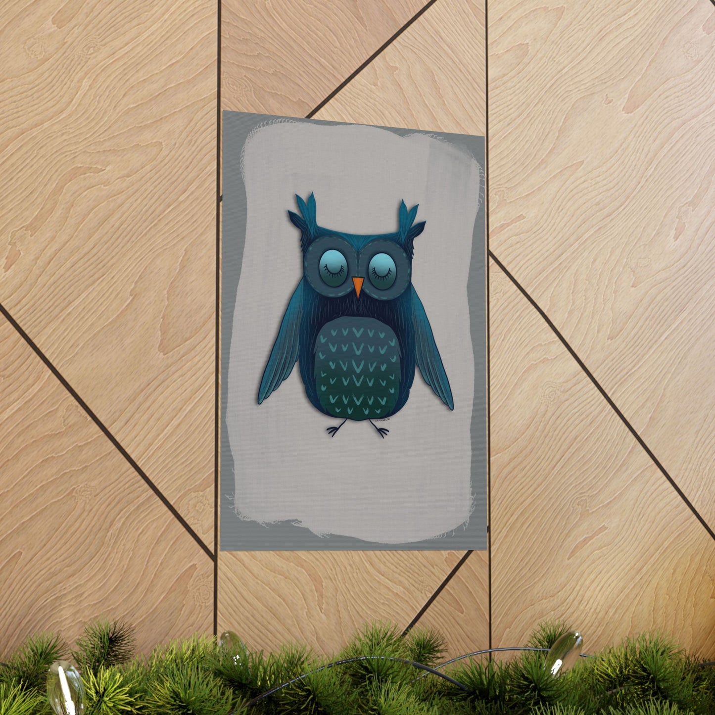 Vertical Poster, Blue Owl Art Print, Matte Finish Wall Decor, Anndria Design, Bird Lover Gift, Nature Theme Decoration
