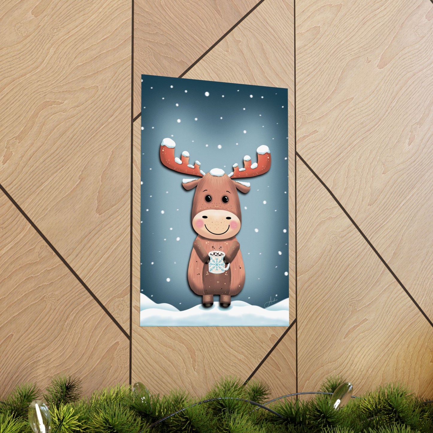 Moose Poster, Rustic Home Decor, Winter Wall Art, Frosty Sips Print, Christmas Gift, Animal Art Print, Wildlife Art, Vertical Poster