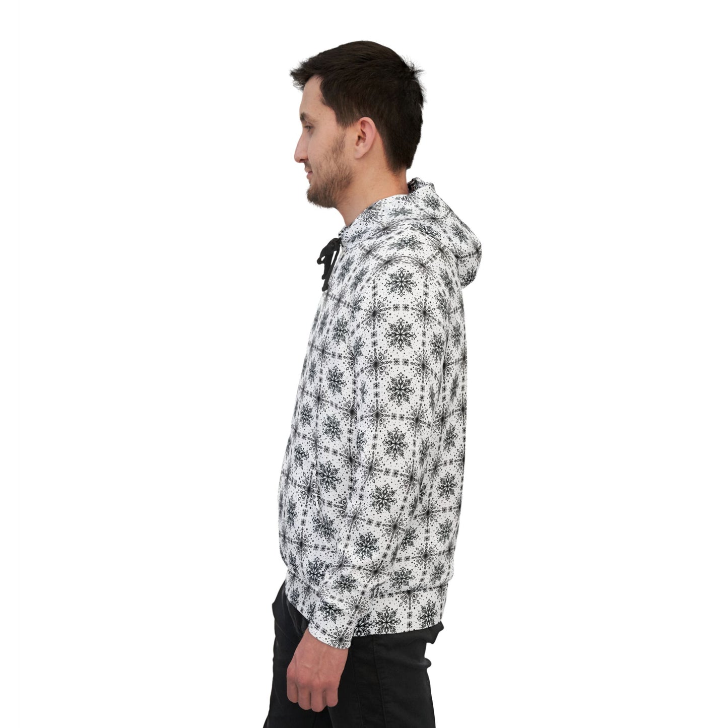 Snowflake Athletic Hoodie - Watercolor Design by Anndria - Black and White