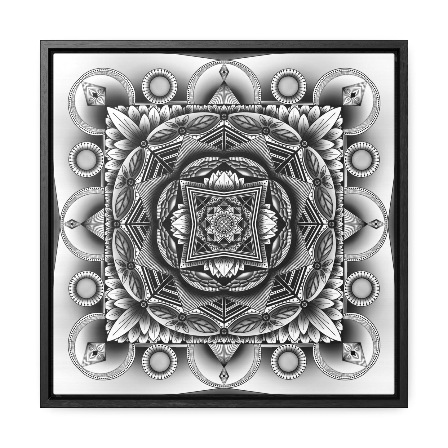 Square Frame Canvas Print, Black and White Mandala Artwork by Anndria, Gallery Wall Decor, Minimalist Home Decoration, Zen Meditation Gift,