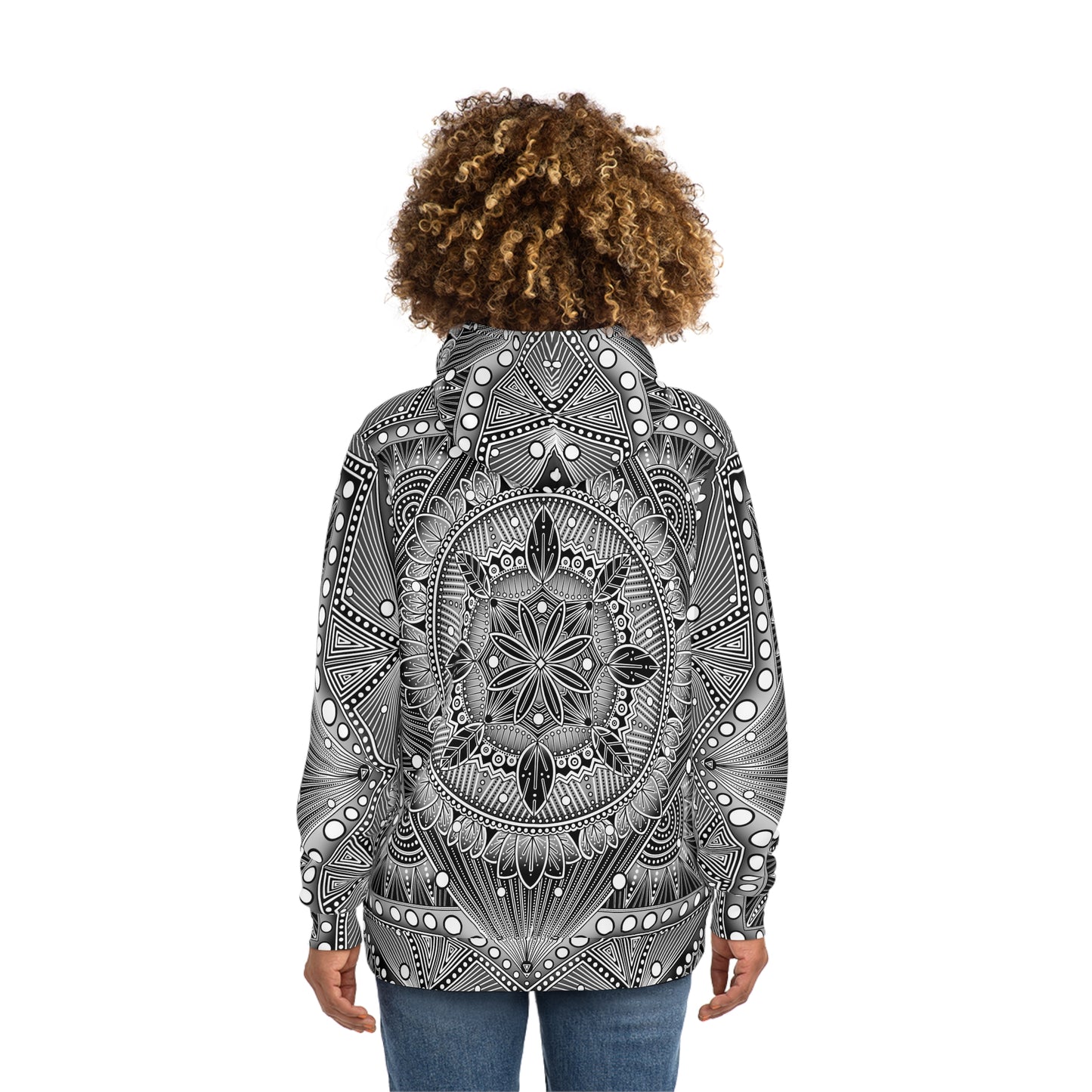 Mandala Fashion Hoodie, Hand-Drawn Black and White Artwork, Anndria Design, Boho Chic Sweatshirt, Unique Hooded Top, Trendy Pullover, Cozy