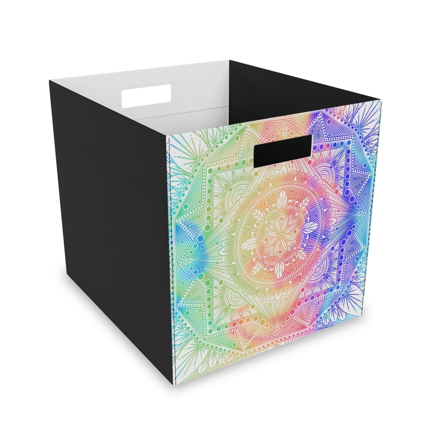 Felt Storage Box, Celestial Kaleidoscope Mandala Design, Custom Organizer, Container, Unique Hand Drawn Storage Bin, Anndria Artwork